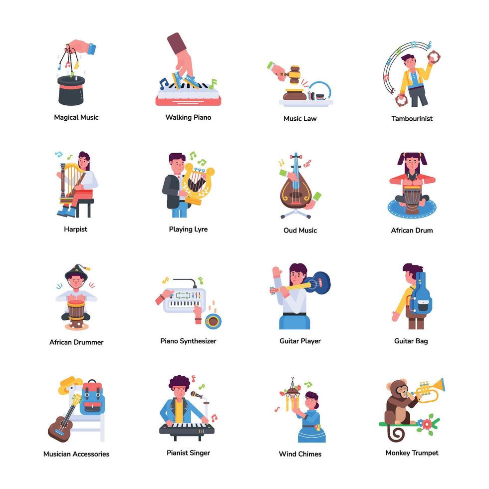 Set of Traditional Music Flat Icons vector