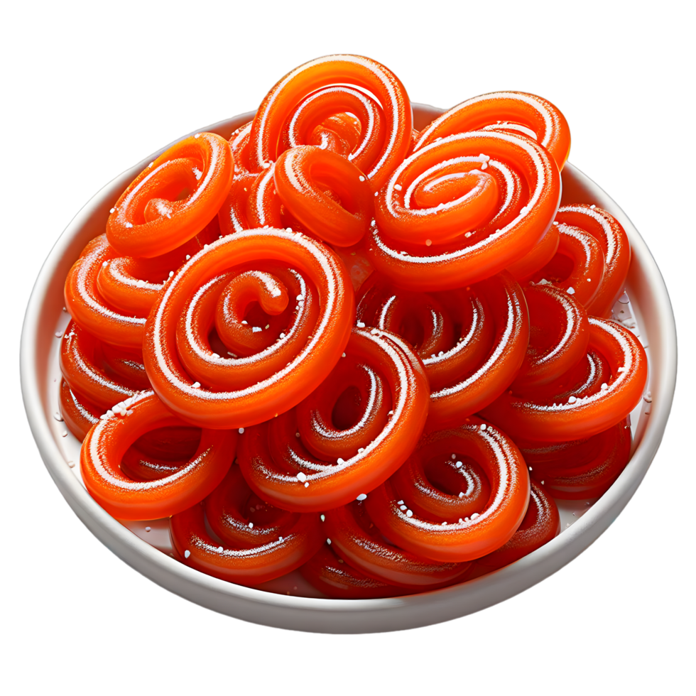 AI generated Crispy Sweet Jalebi, Jilapi, zulbia, mushabak or zalabia in white oval plate png