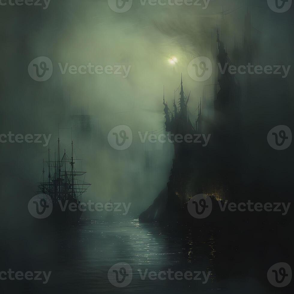 AI generated The Black Ghost whispers secrets of the sea to those who dare approach tales of lost ships and sunken cities heard only on foggy nights photo