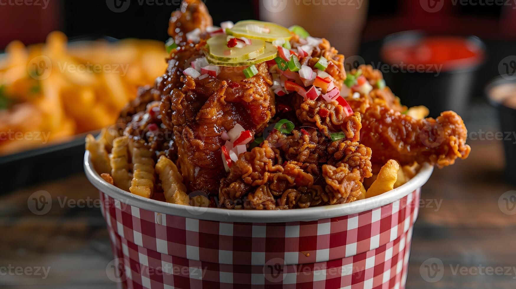 AI generated Overflowing bucket of crispy fried chicken photo