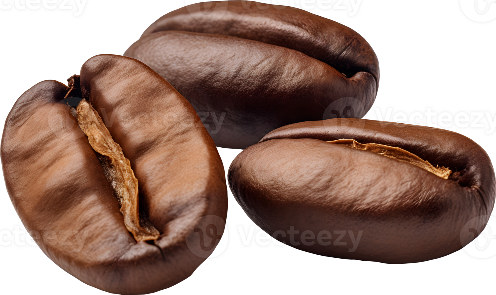 AI generated Three roasted coffee bean, PNG