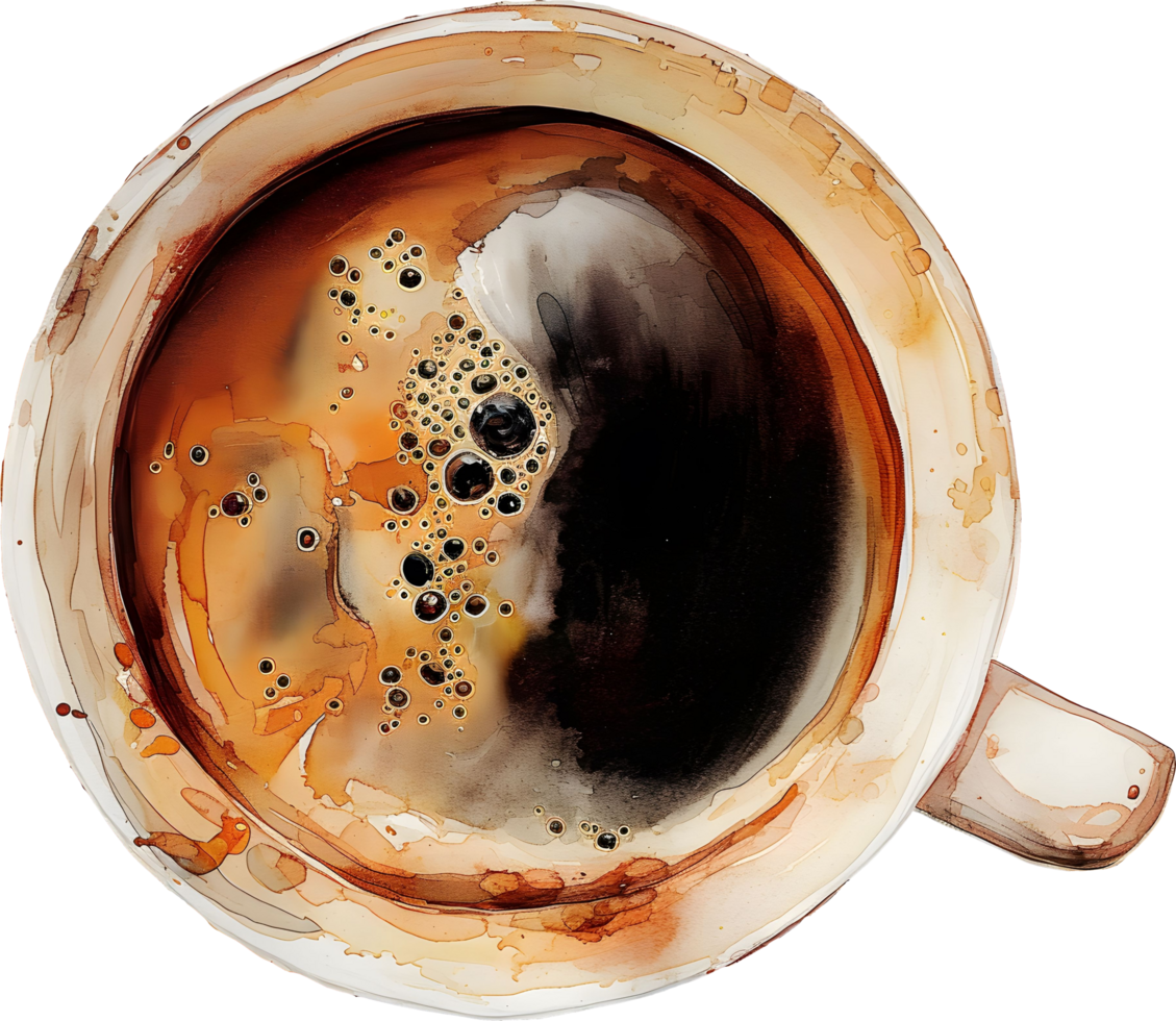 AI generated Hot coffee watercolor, top view png