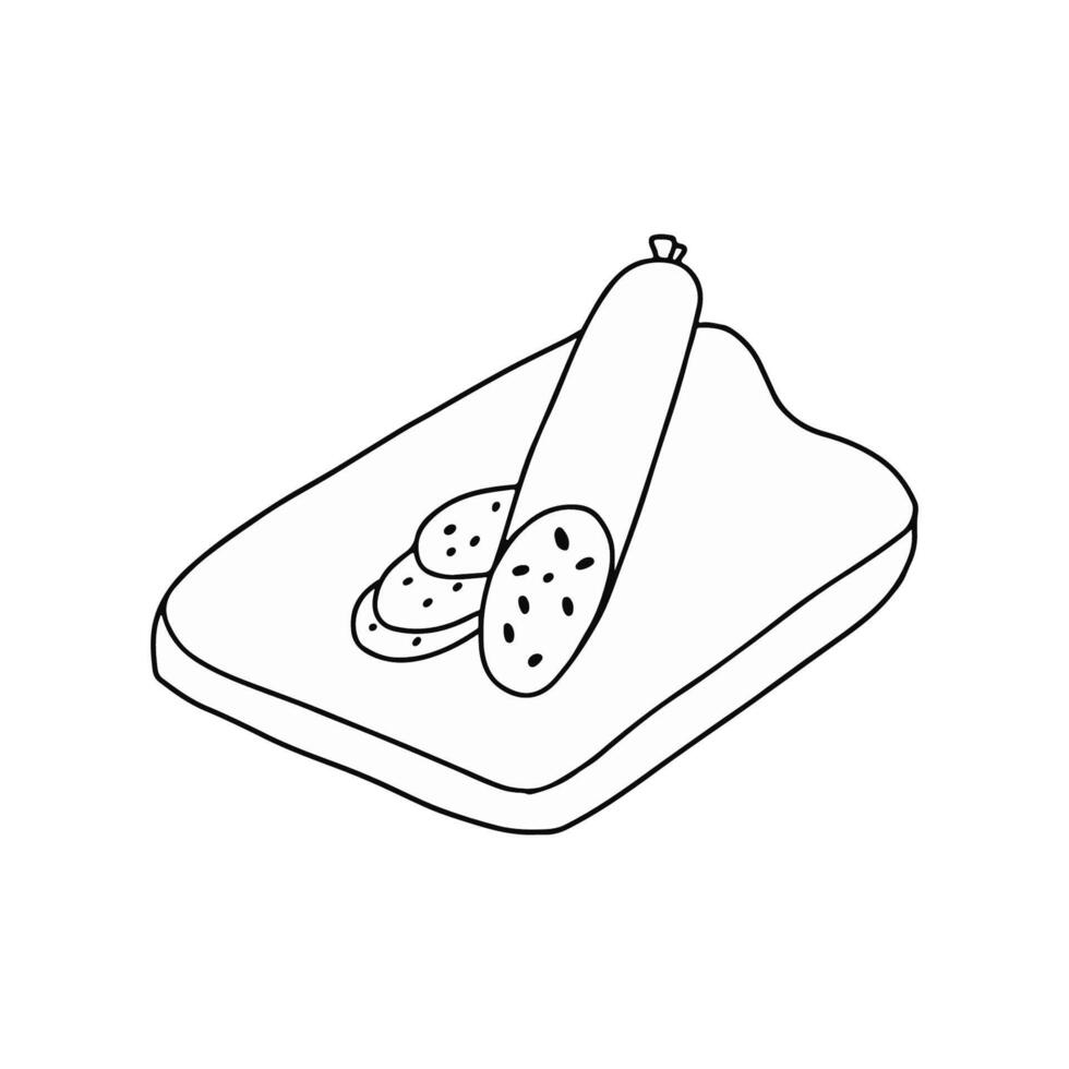 Sausage on Cutting Board Line Drawing vector