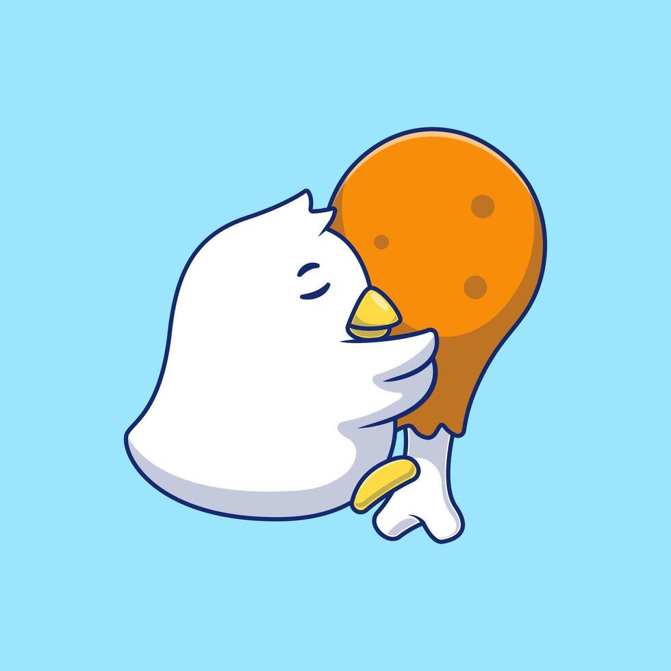 Cute Chick Hugging Fried Chicken Cartoon Vector Icons Illustration. Flat Cartoon Concept. Suitable for any creative project.