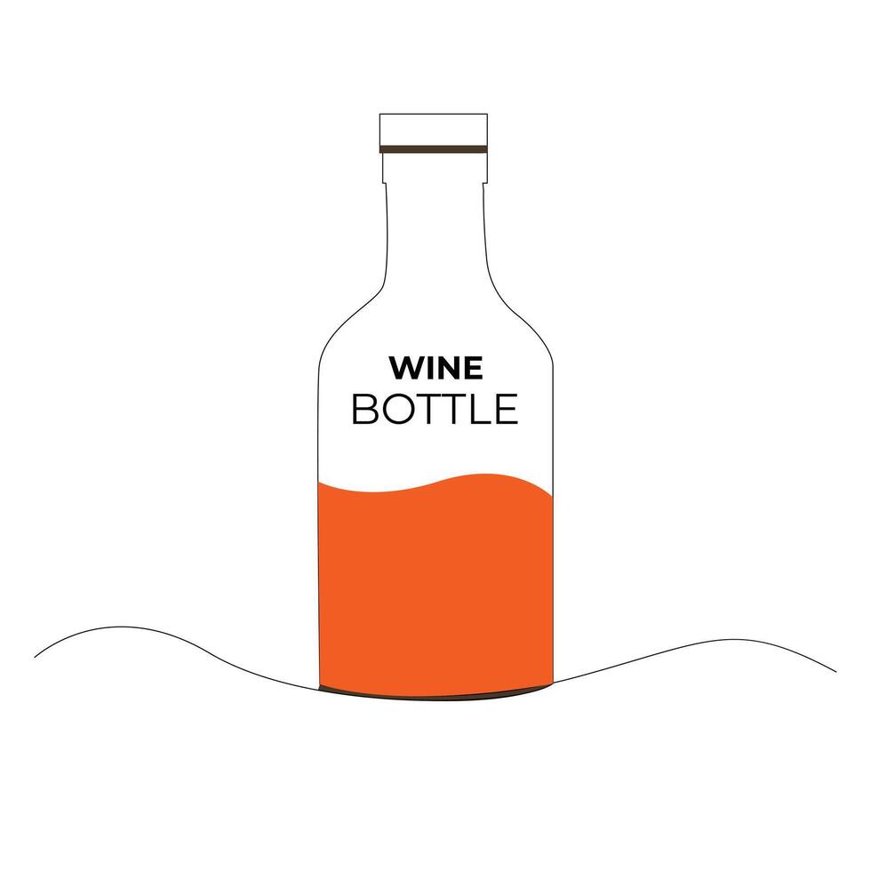 wine bottle and glass continuous one line art drawing minimalist design vector and illustration