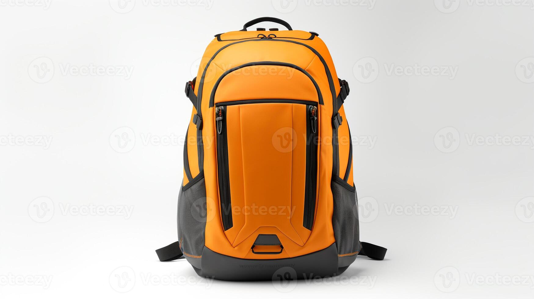 AI generated Orange Camera Backpack Bag isolated on white background with copy space for advertisement. AI Generated photo