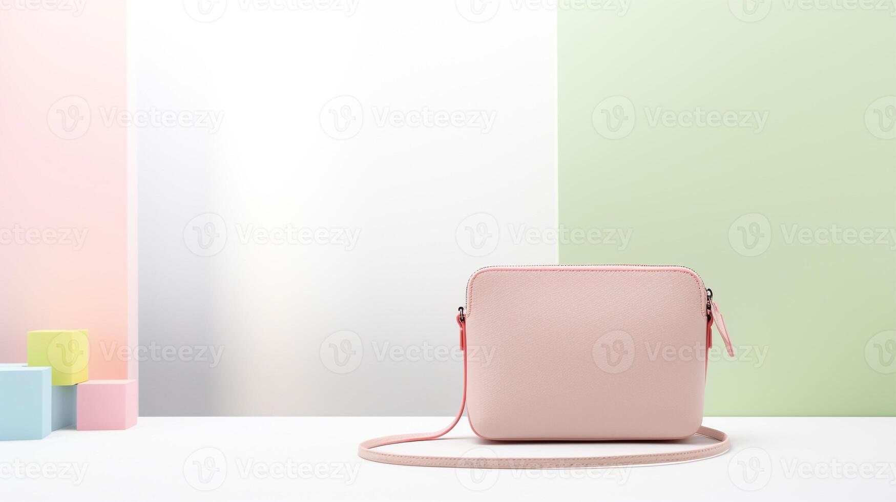 AI generated Pastel Colors Crossbody Bag isolated on white background with copy space for advertisement. AI Generated photo