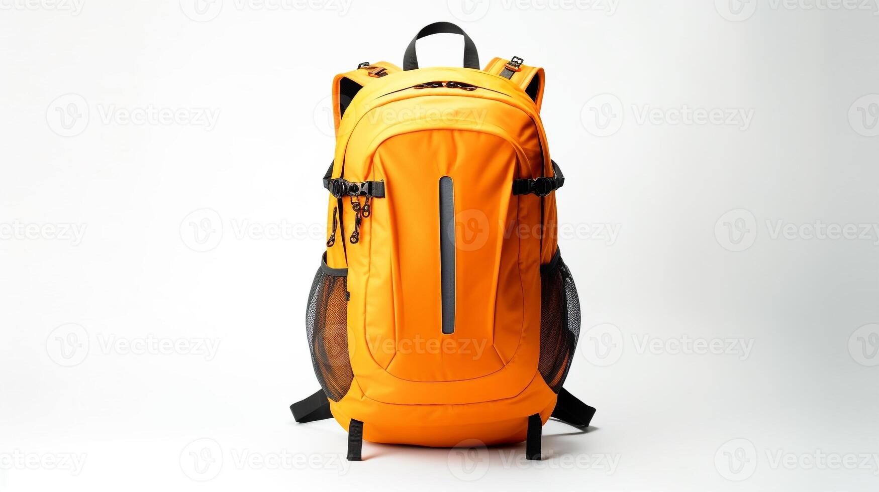 ai generado naranja ciclismo mochila bolso aislado en blanco antecedentes con Copiar espacio para anuncio publicitario. ai generado foto