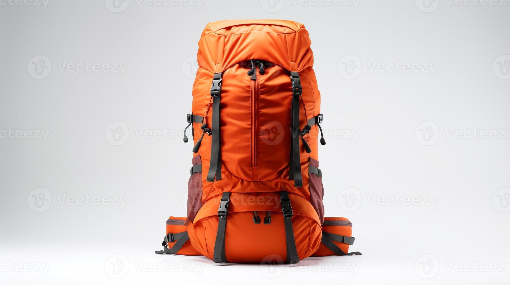 AI generated Orange Hiking Backpack Bag isolated on white background with copy space for advertisement. AI Generated photo