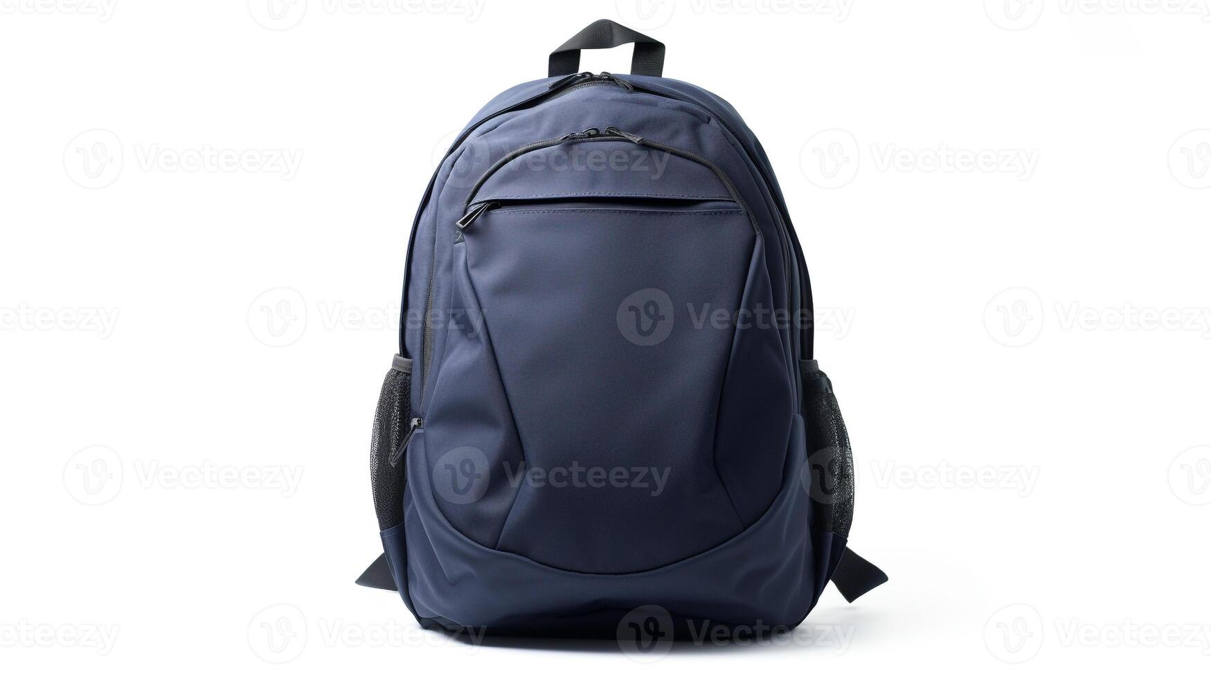 AI generated Navy Blue Travel Backpack Bag isolated on white background with copy space for advertisement. AI Generated photo