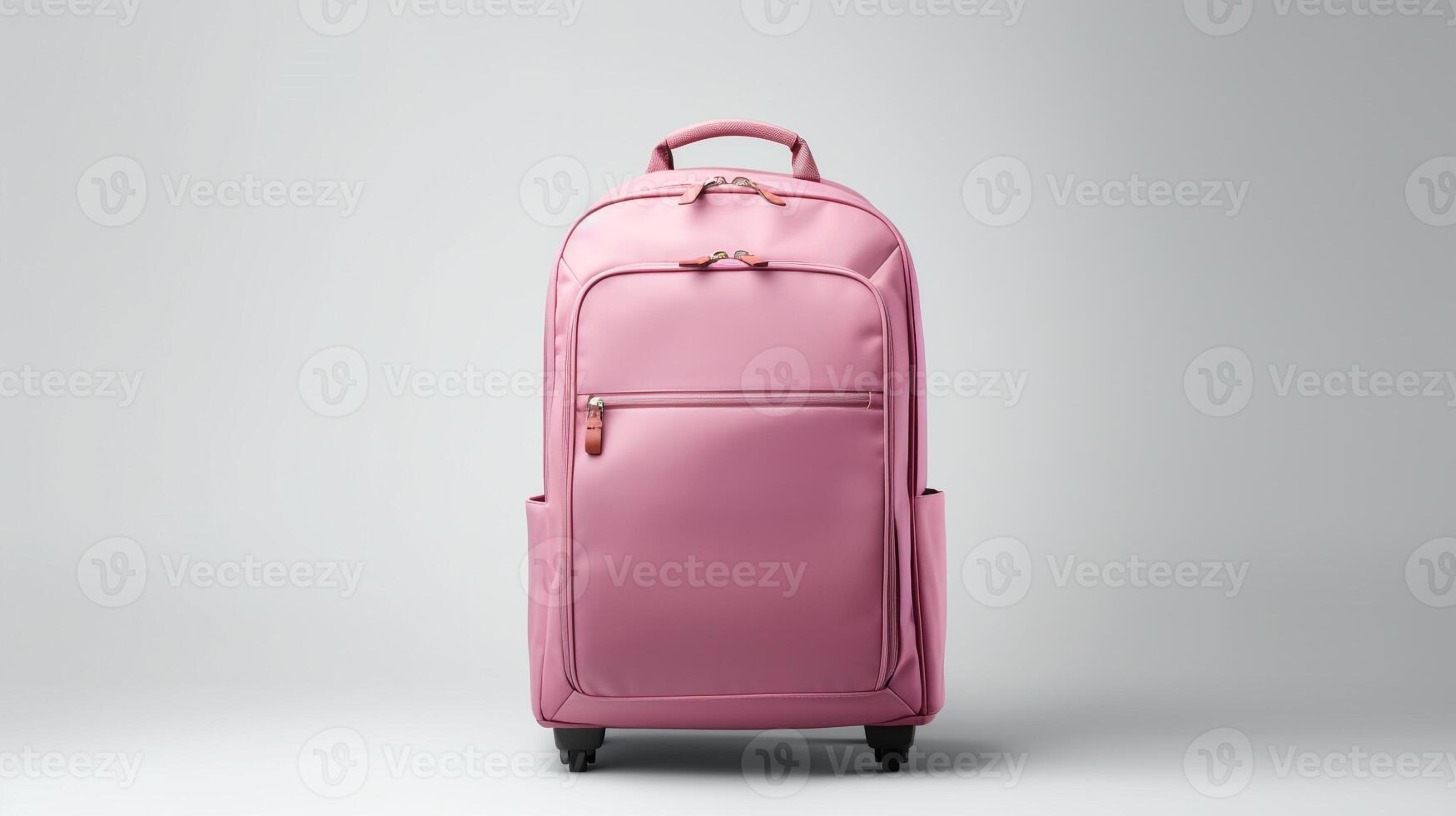 ai generado rosado laminación mochila bolso aislado en blanco antecedentes con Copiar espacio para anuncio publicitario. ai generado foto