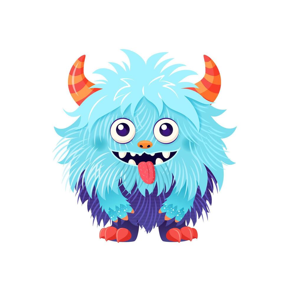 Cute little monster is smiling. Fictional creature for children's print, posters, cards, Halloween designs. Vector illustration in cartoon style. isolated animal on white background. Clip art.