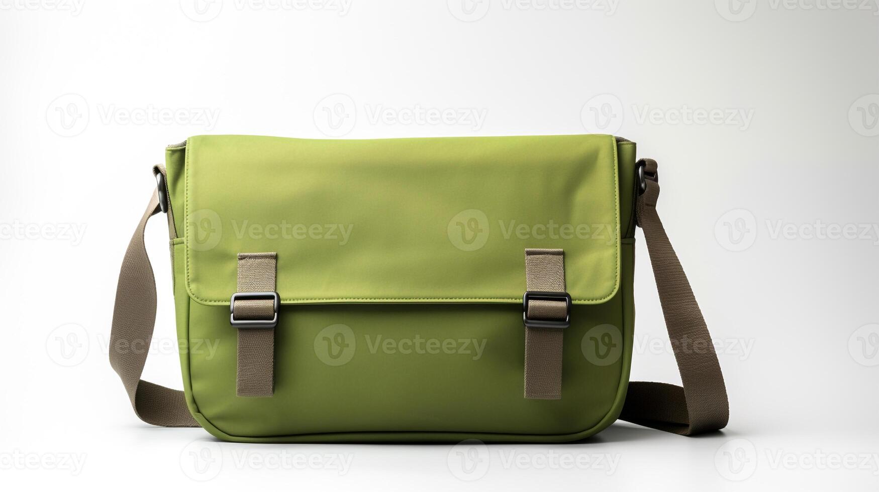 AI generated Olive Green Messenger Bag isolated on white background with copy space for advertisement. AI Generated photo