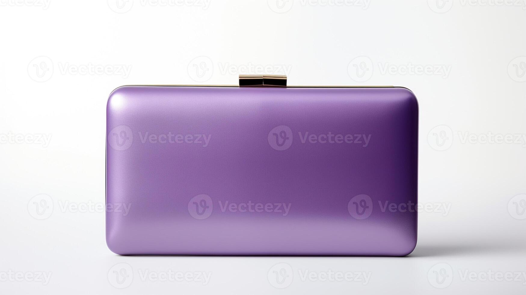 AI generated Purple Hardcase Clutch Bag isolated on white background with copy space for advertisement. AI Generated photo