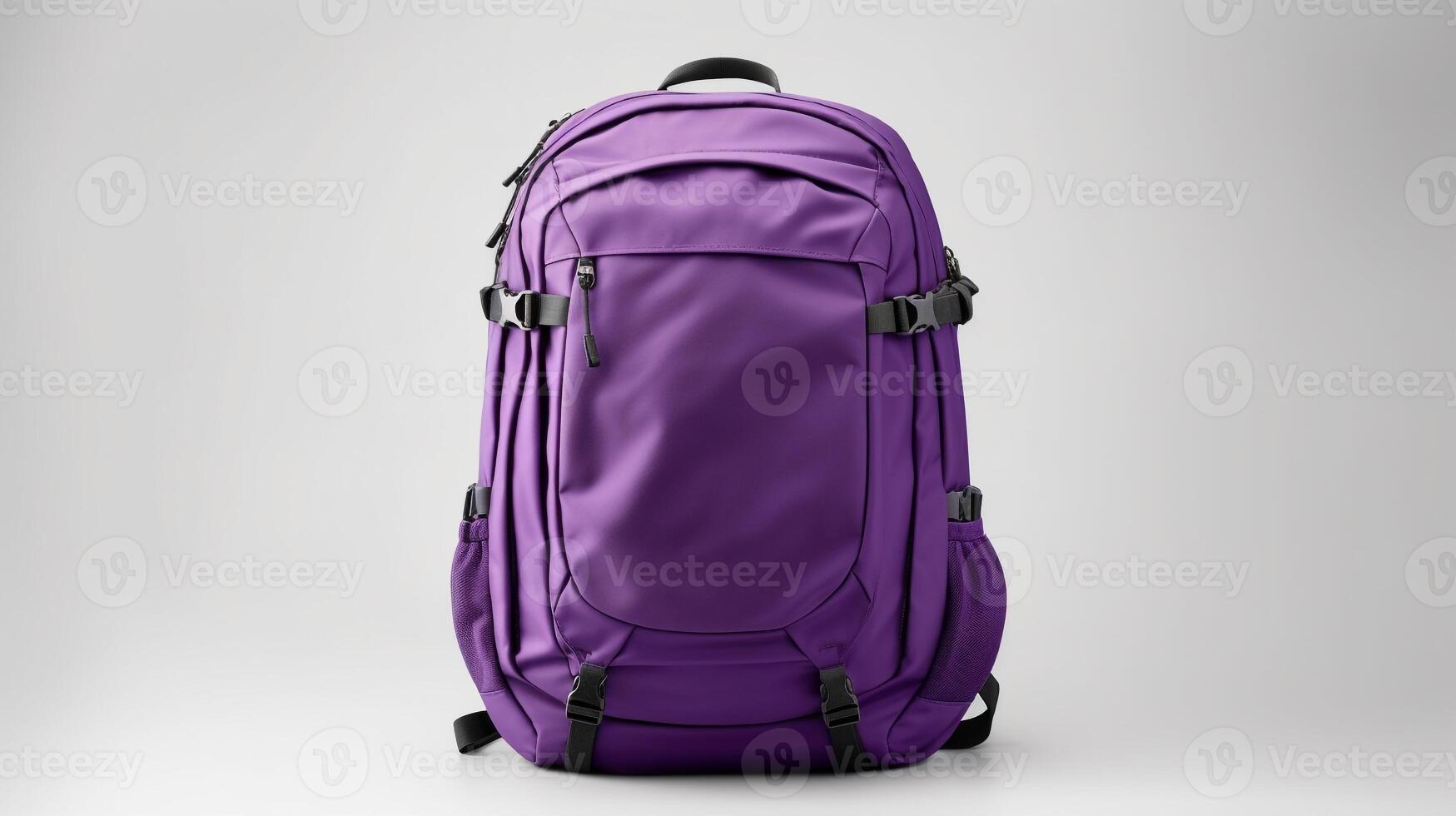 ai generado púrpura viaje mochila bolso aislado en blanco antecedentes con Copiar espacio para anuncio publicitario. ai generado foto