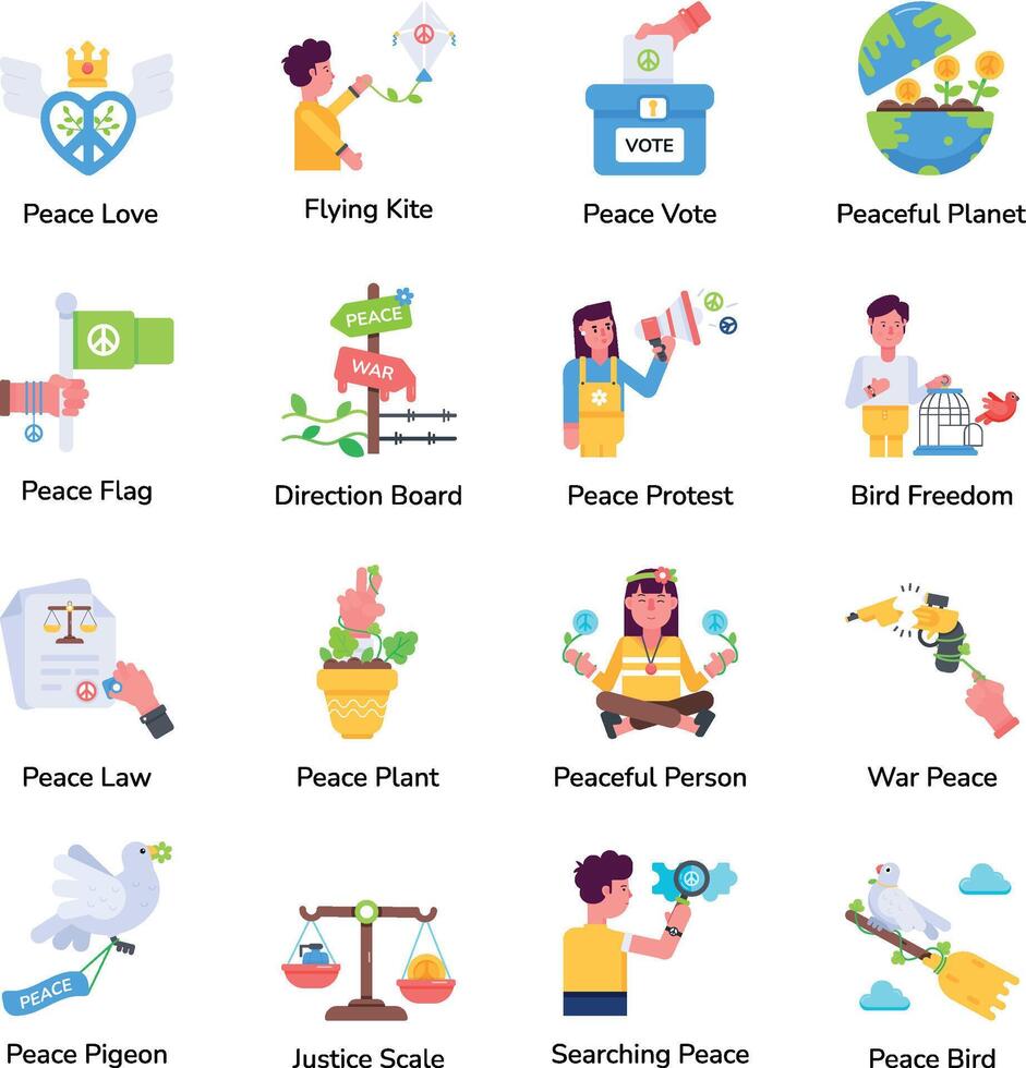 Bundle of Peace Awareness Flat Icons vector