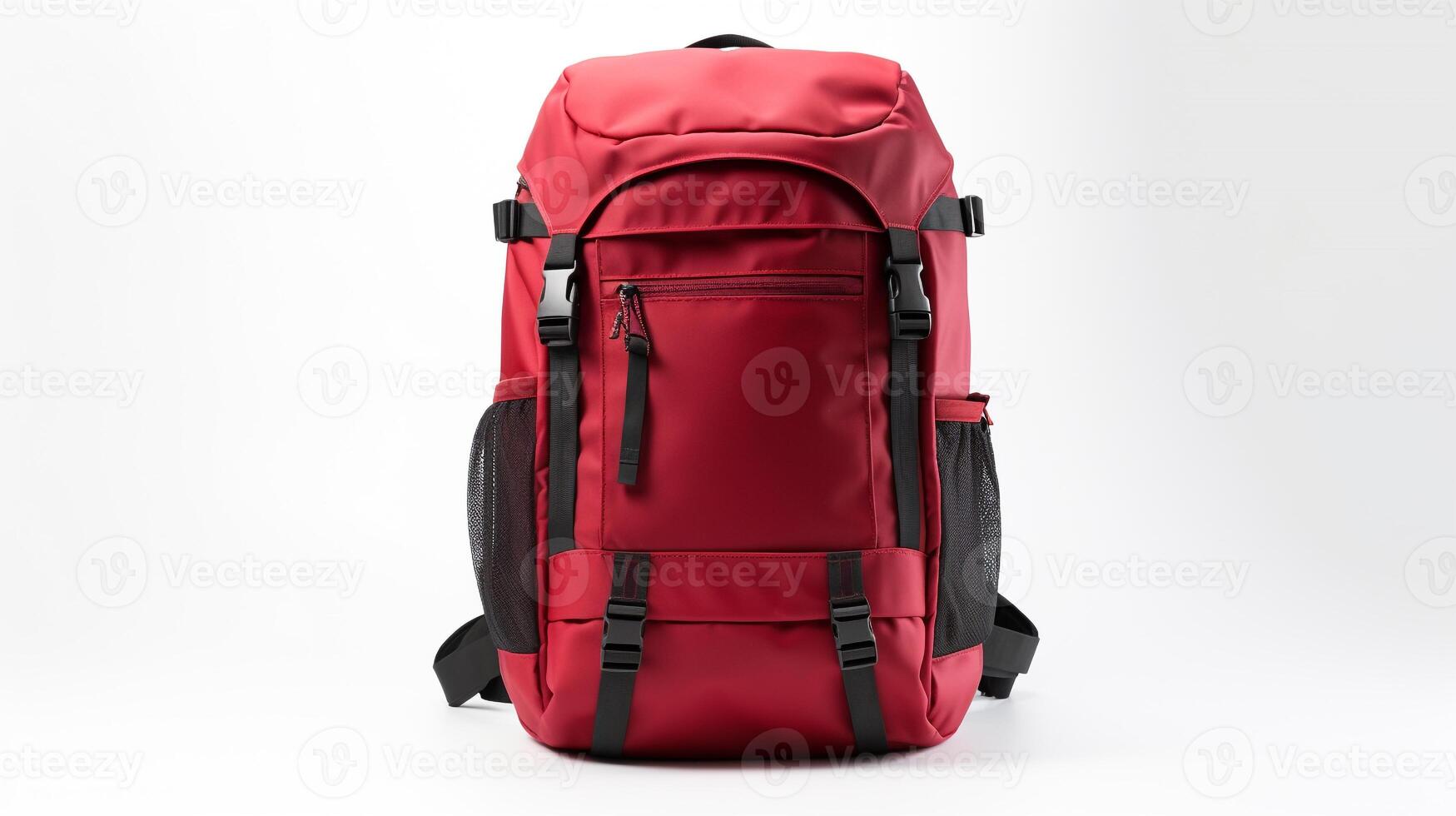 AI generated Red Camera Backpack Bag isolated on white background with copy space for advertisement. AI Generated photo