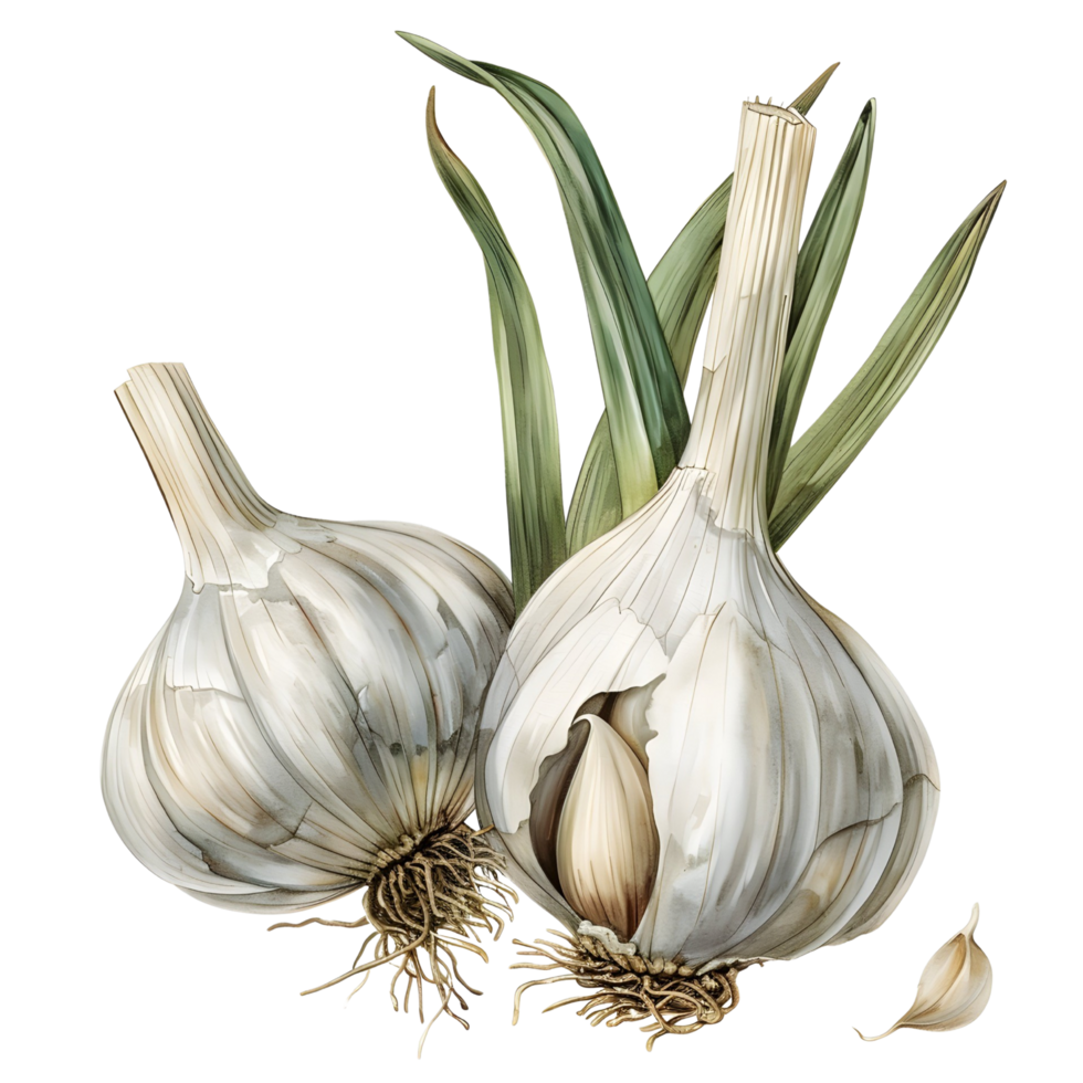 AI generated botanical illustration of a garlic white background png