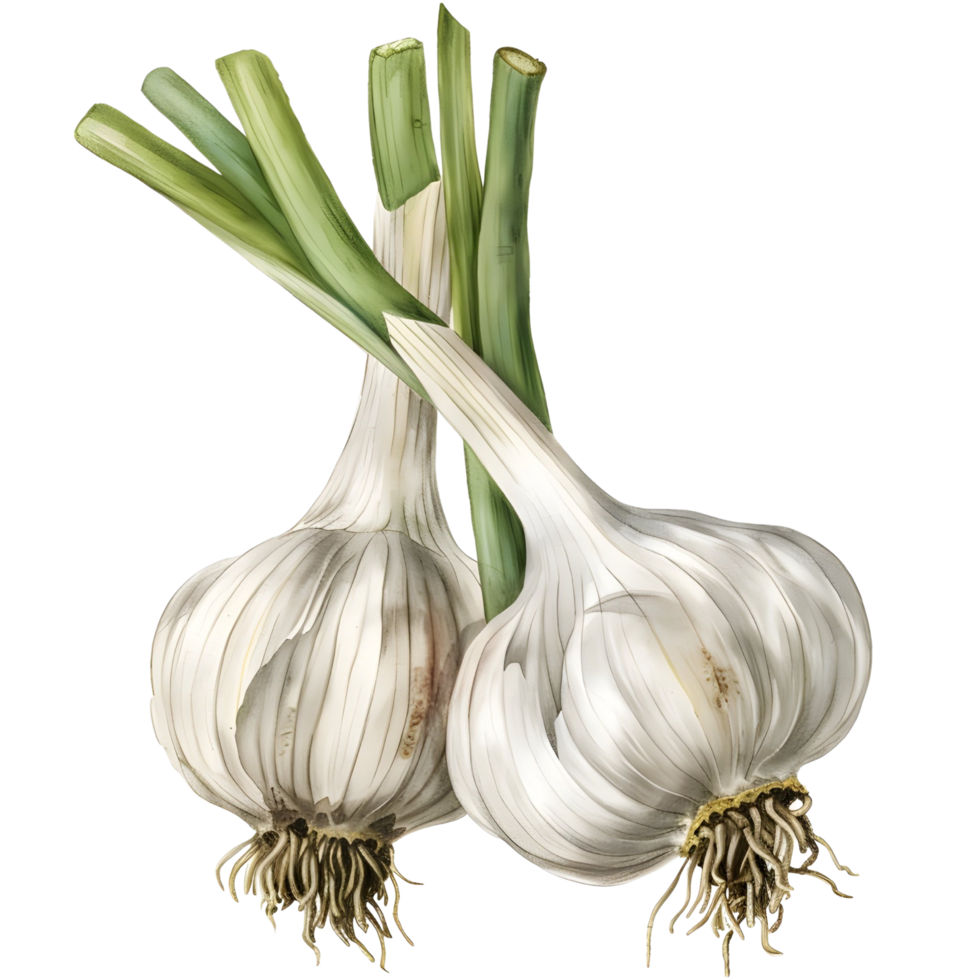 AI generated botanical illustration of a garlic white background png