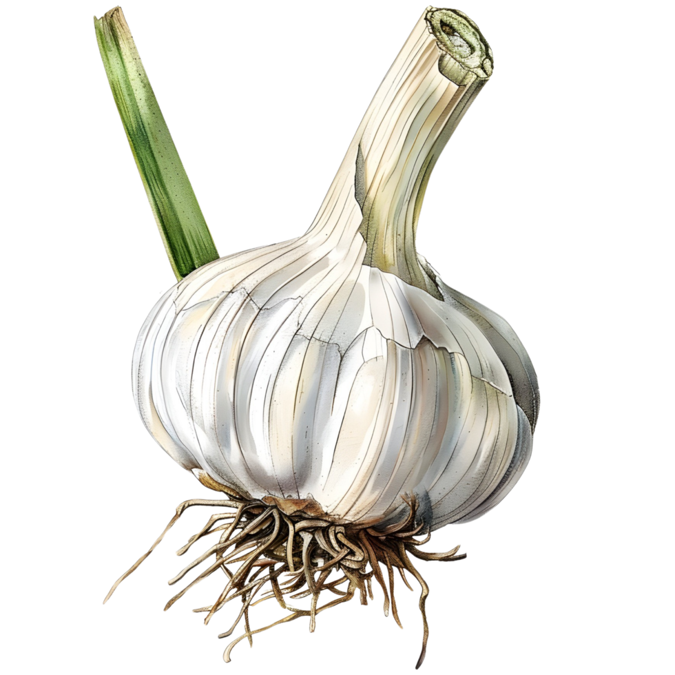 AI generated botanical illustration of a garlic white background png