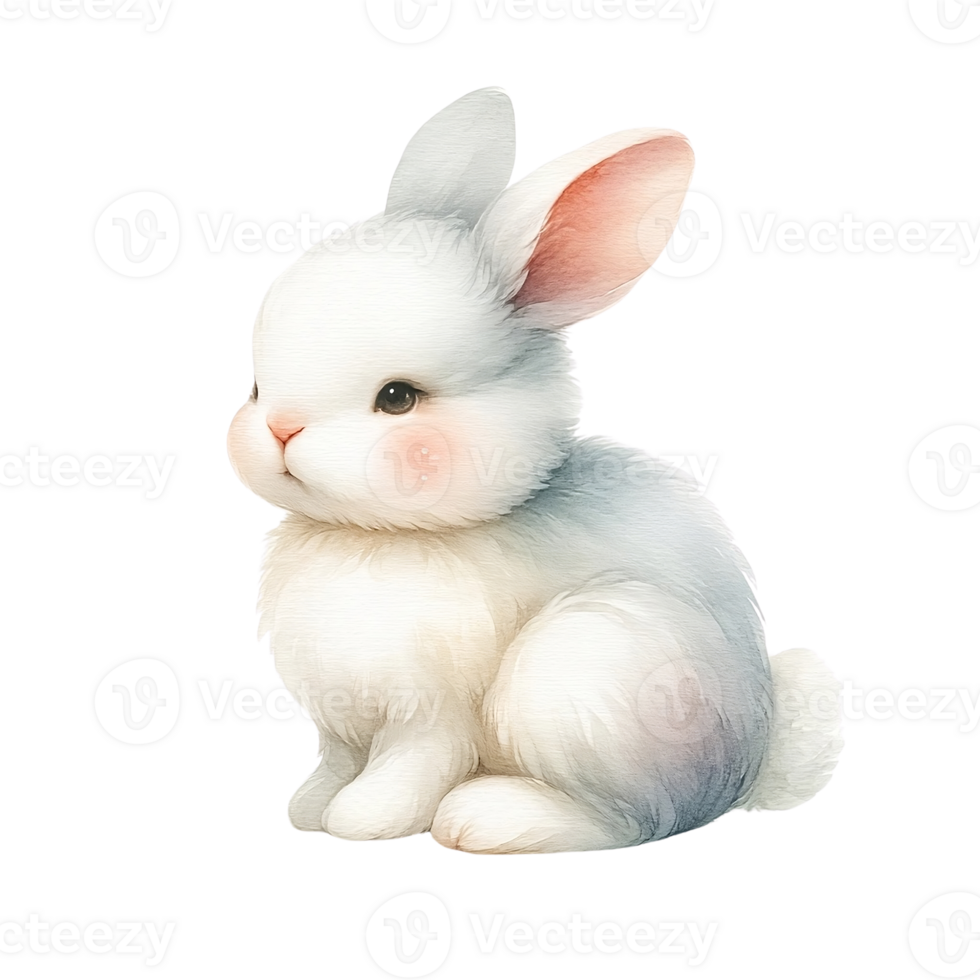 AI generated White fluffy rabbit, isolated background. Easter festival. Water color Generate by AI. png