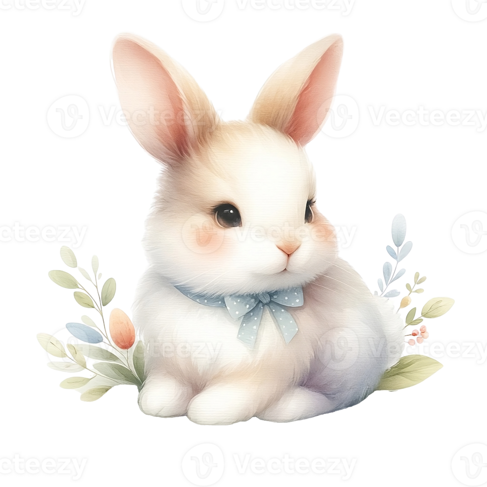AI generated White rabbit on isolated background, looking fluffy and cute. Easter festival. Water color Generate by AI. png