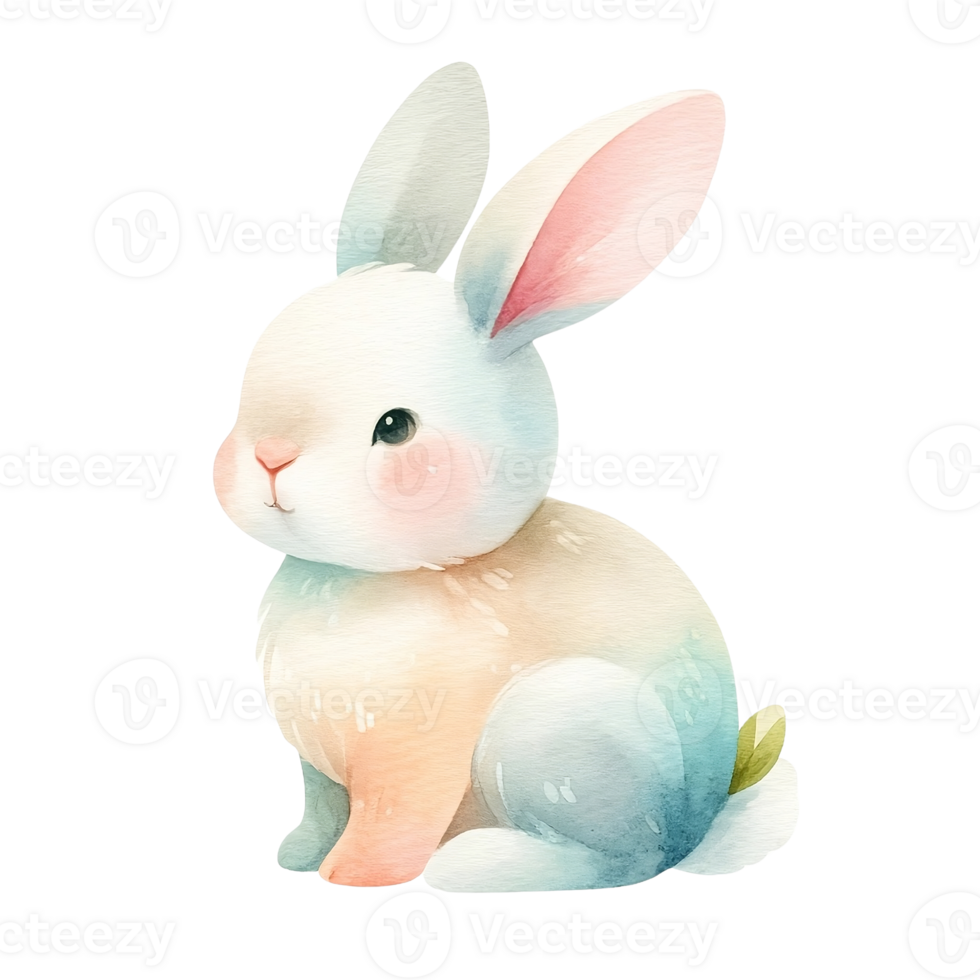 AI generated Easter Bunny White Rabbit Isolated Background with Pink Ears, Fluffy and Cute Toy Decoration for Spring Celebration. Easter festival. Water color Generate by AI. png