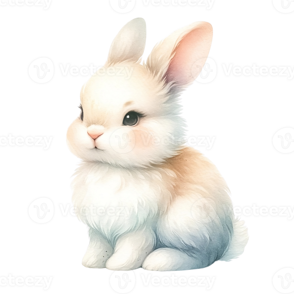 AI generated Isolated Rabbit, A cute and fluffy bunny with white fur, adorable ears, and a small, domestic pet, perfect for Easter festival. Water color Generate by AI. png