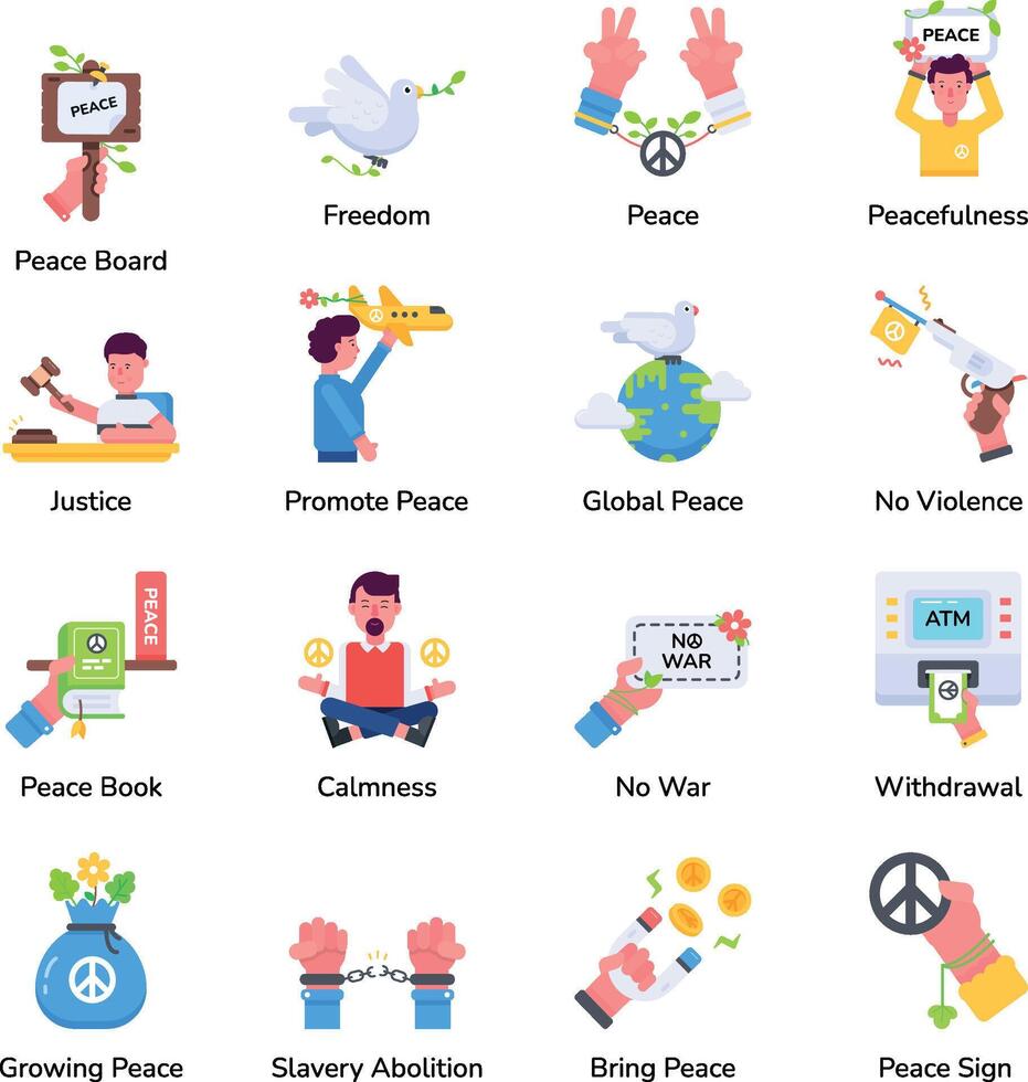 Collection of 16 Peace Flat Icons vector