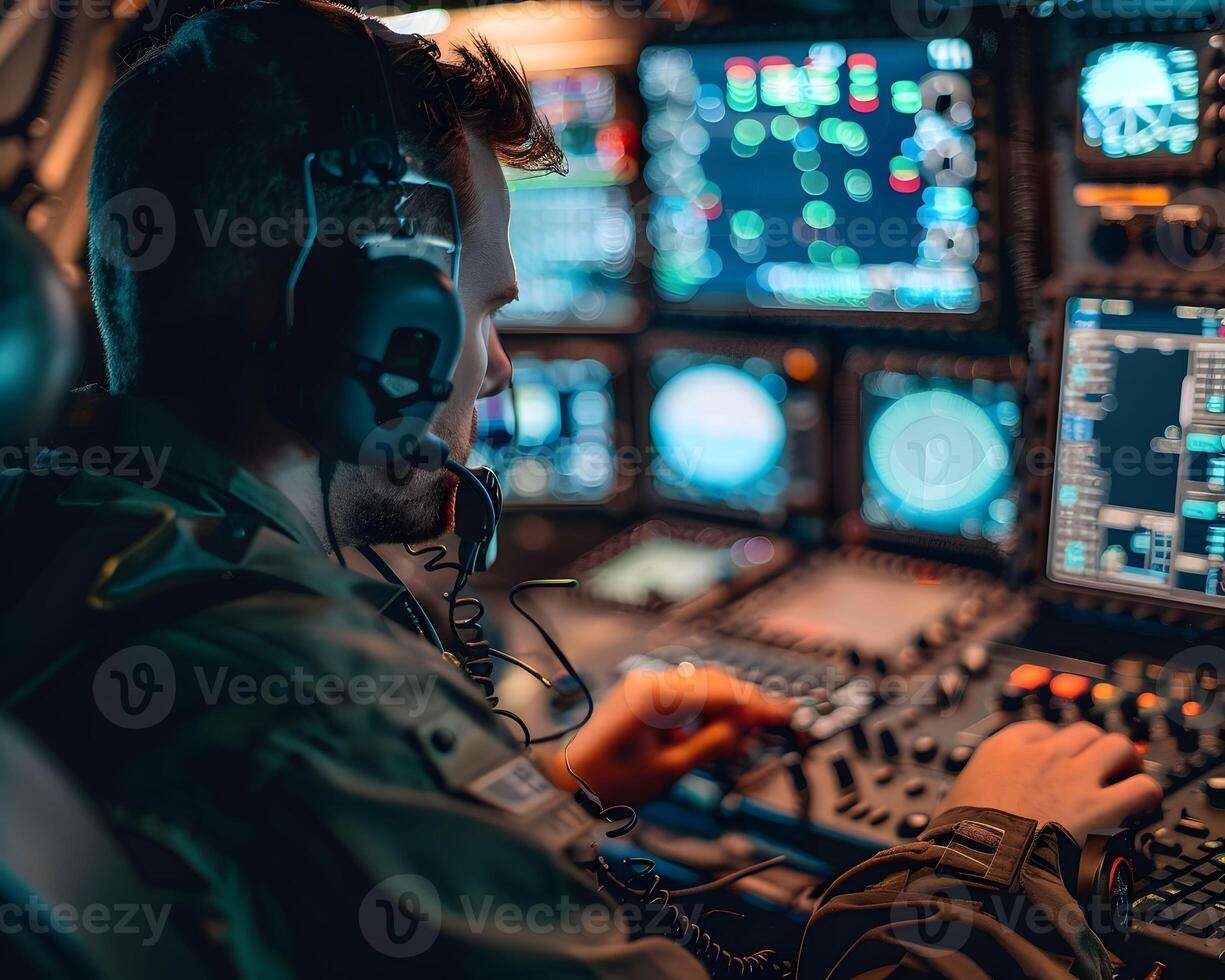 AI generated Radio operator in focus connecting the dots photo