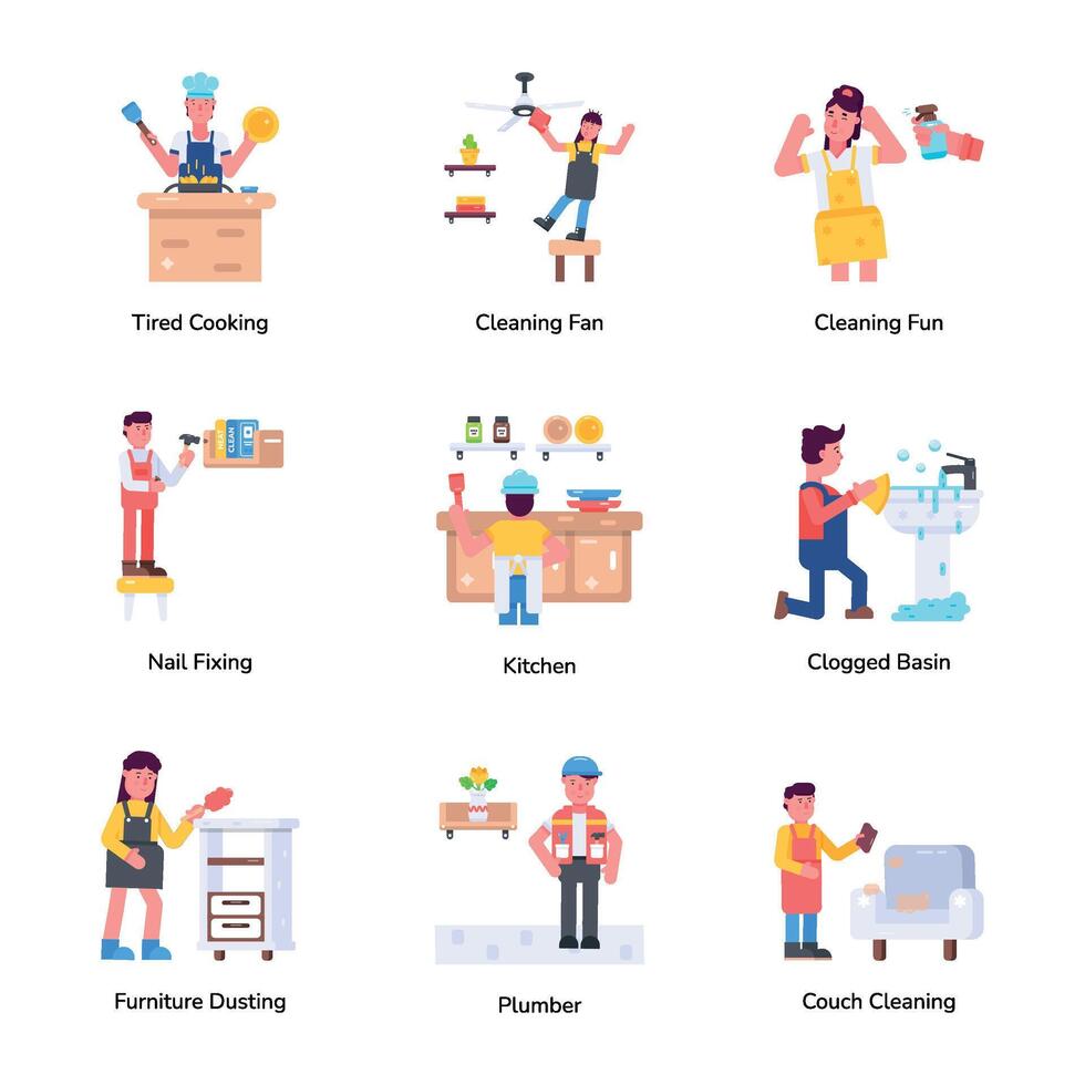 Collection of Cleaning Essentials Flat Icons vector