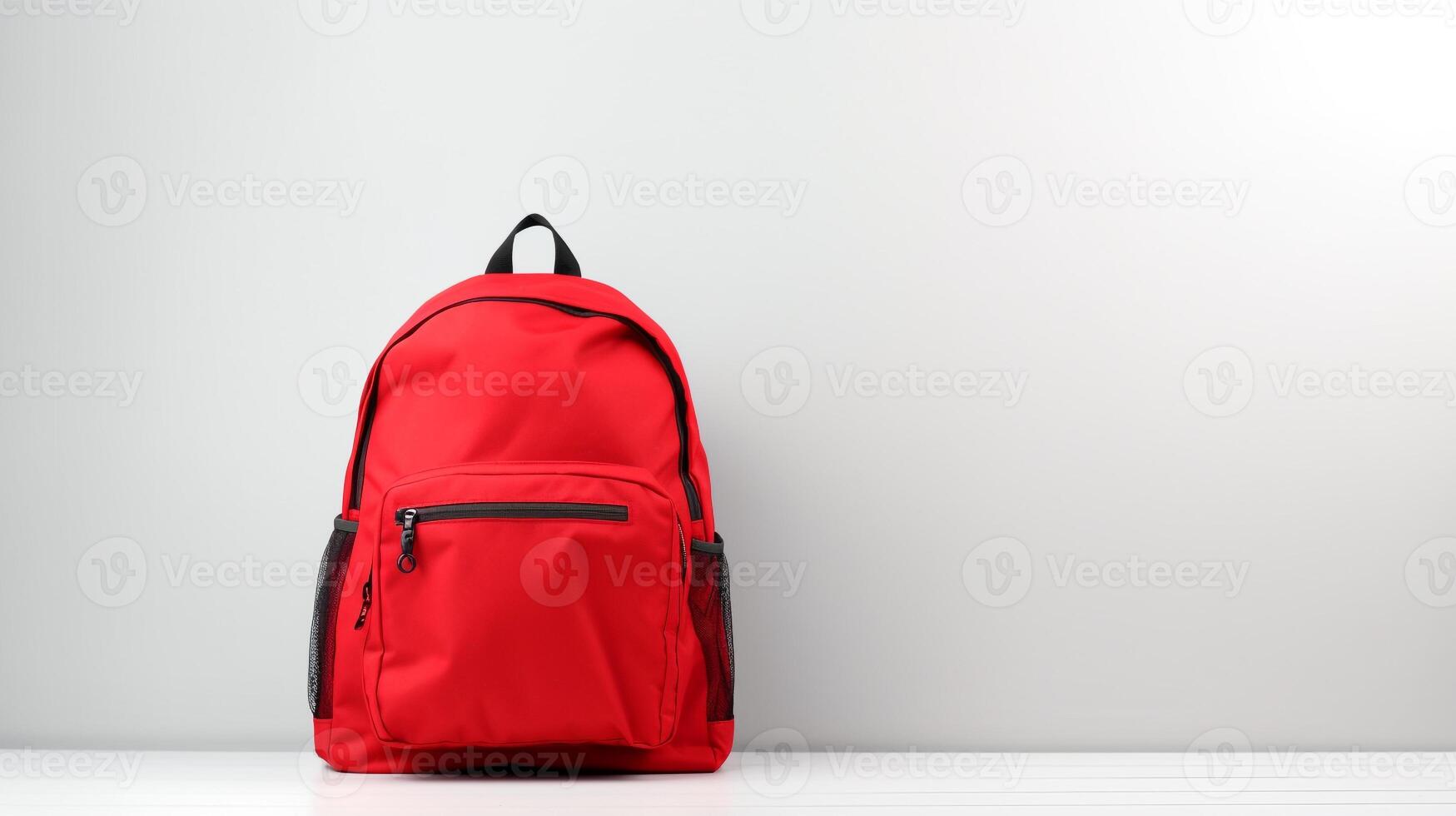 ai generado rojo ciclismo mochila bolso aislado en blanco antecedentes con Copiar espacio para anuncio publicitario. ai generado foto
