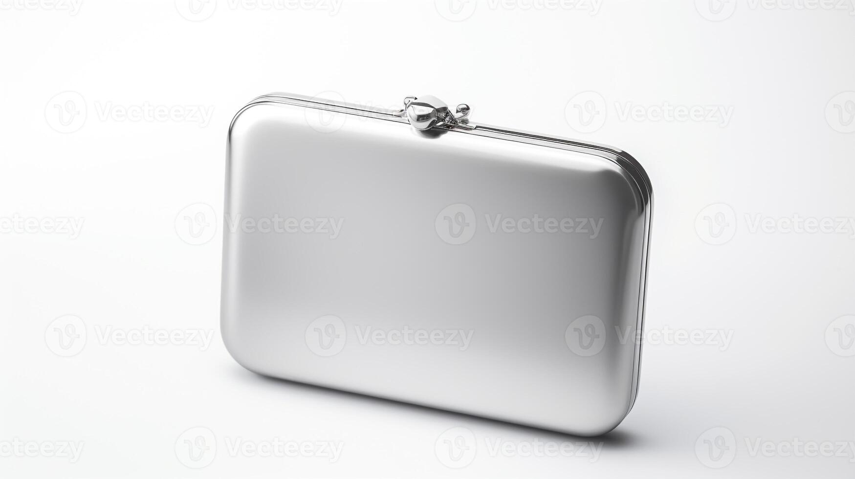 AI generated Silver Minaudiere Bag isolated on white background with copy space for advertisement. AI Generated photo