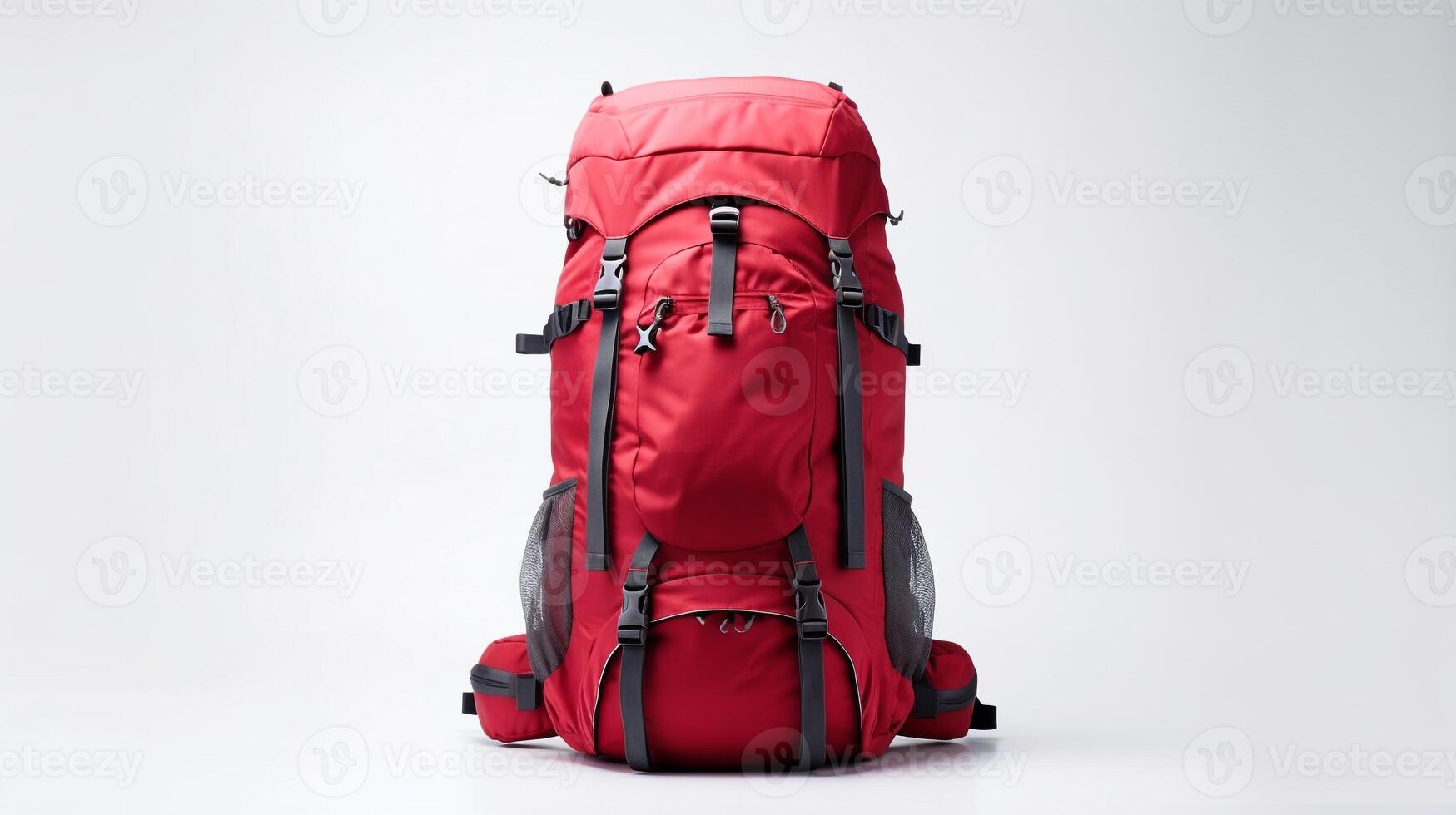 ai generado rojo excursionismo mochila bolso aislado en blanco antecedentes con Copiar espacio para anuncio publicitario. ai generado foto