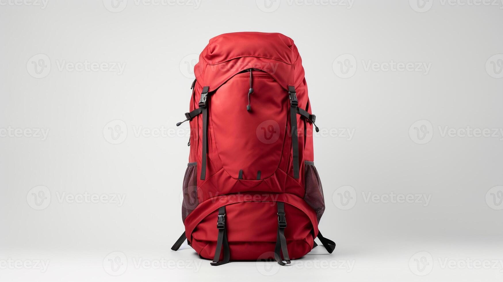 AI generated Red Hiking Backpack Bag isolated on white background with copy space for advertisement. AI Generated photo