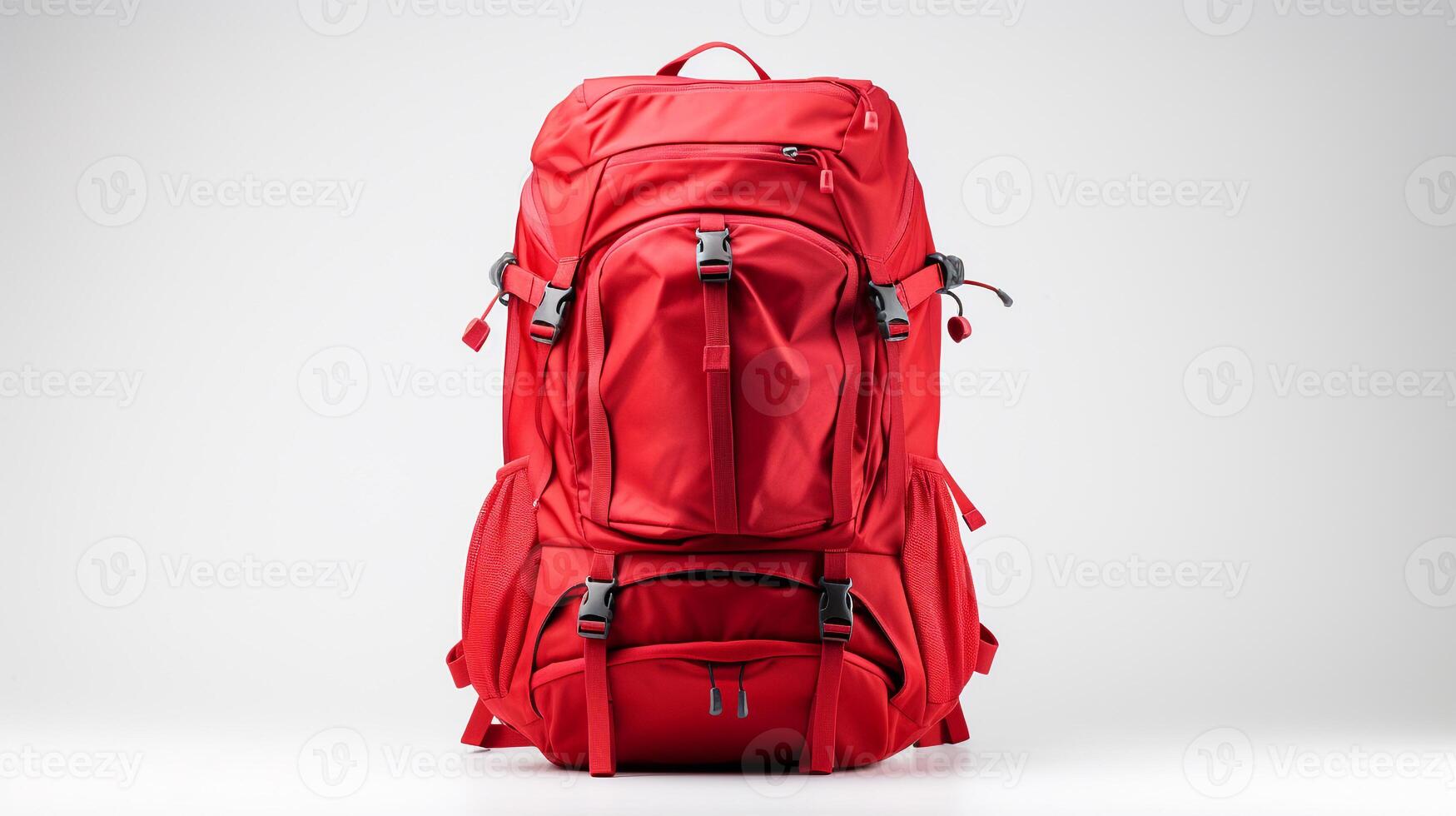 AI generated Red Hiking Backpack Bag isolated on white background with copy space for advertisement. AI Generated photo