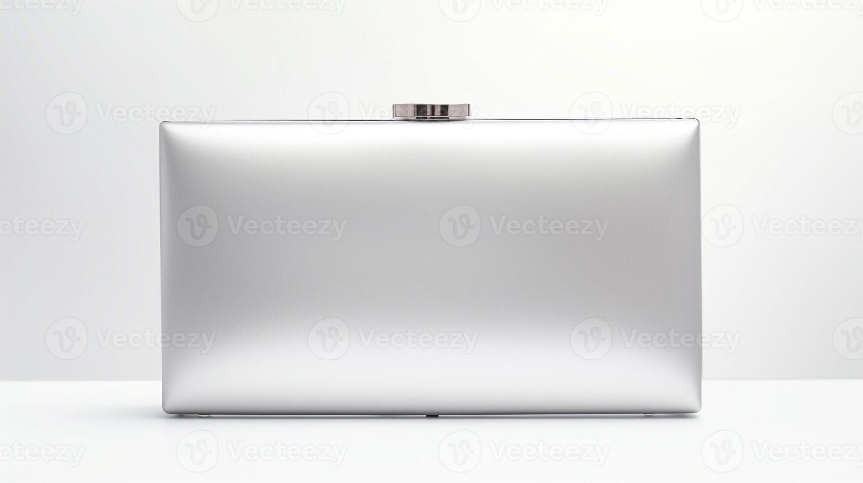 AI generated Silver Hardcase Clutch Bag isolated on white background with copy space for advertisement. AI Generated photo