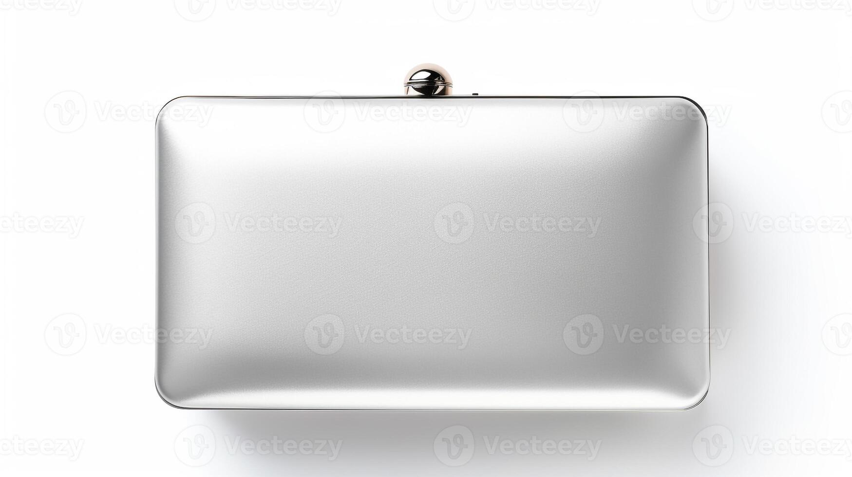 AI generated Silver Hardcase Clutch Bag isolated on white background with copy space for advertisement. AI Generated photo