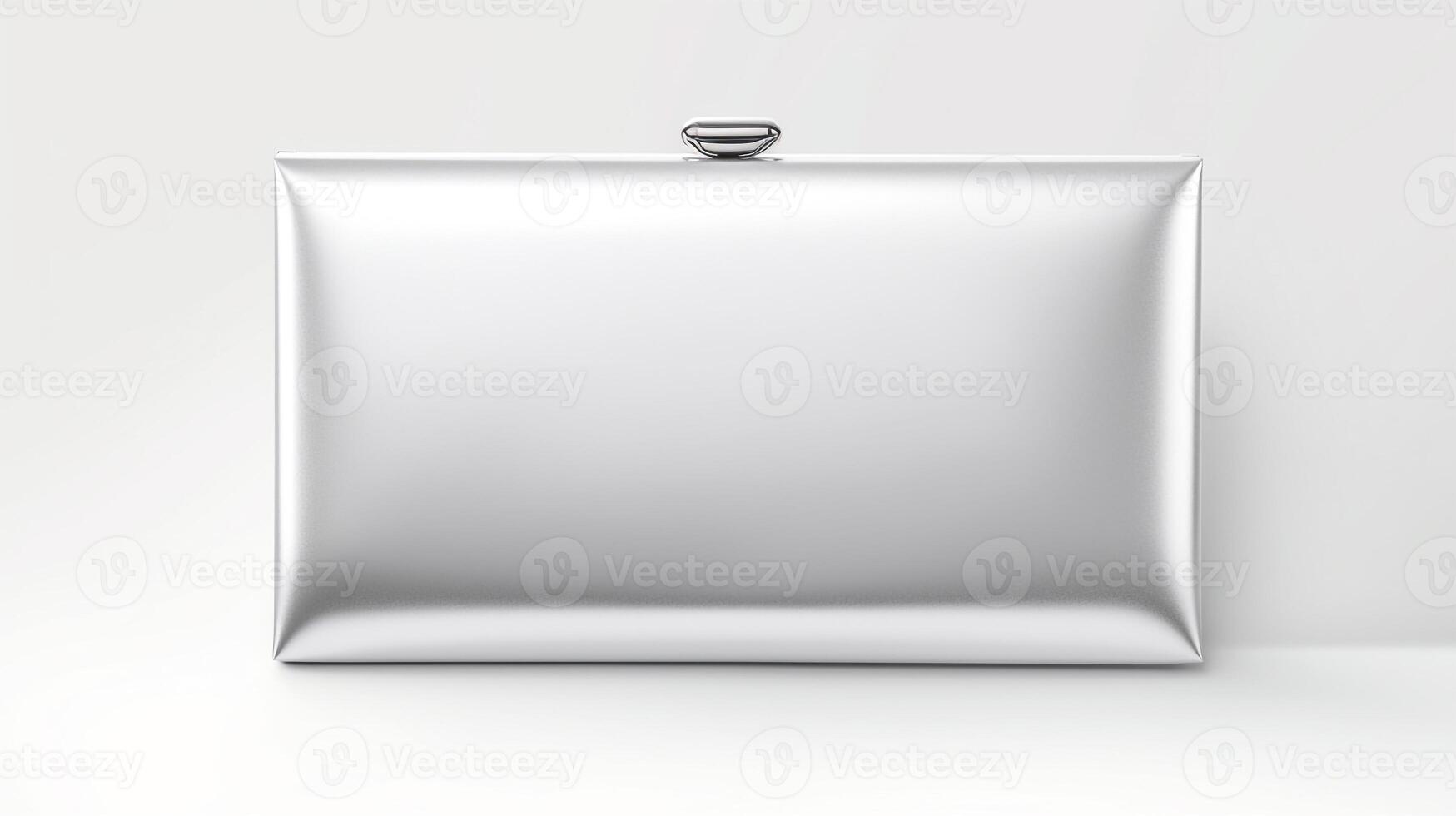 AI generated Silver Hardcase Clutch Bag isolated on white background with copy space for advertisement. AI Generated photo