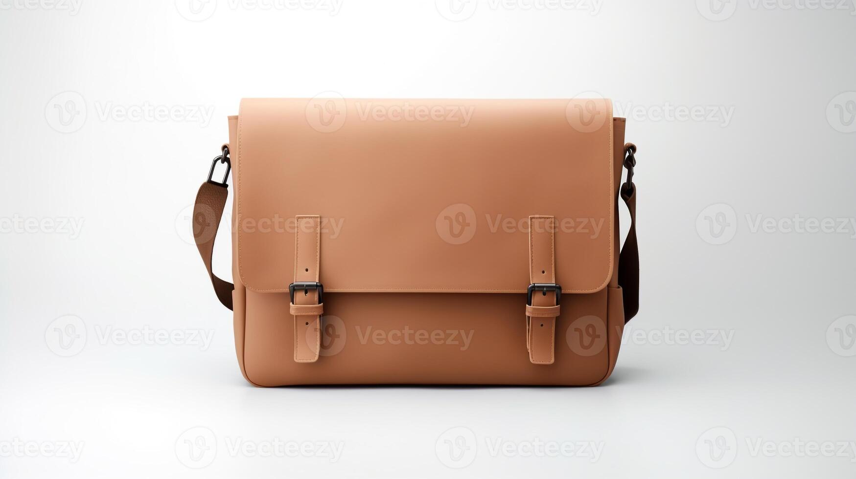 AI generated Tan Messenger Bag isolated on white background with copy space for advertisement. AI Generated photo