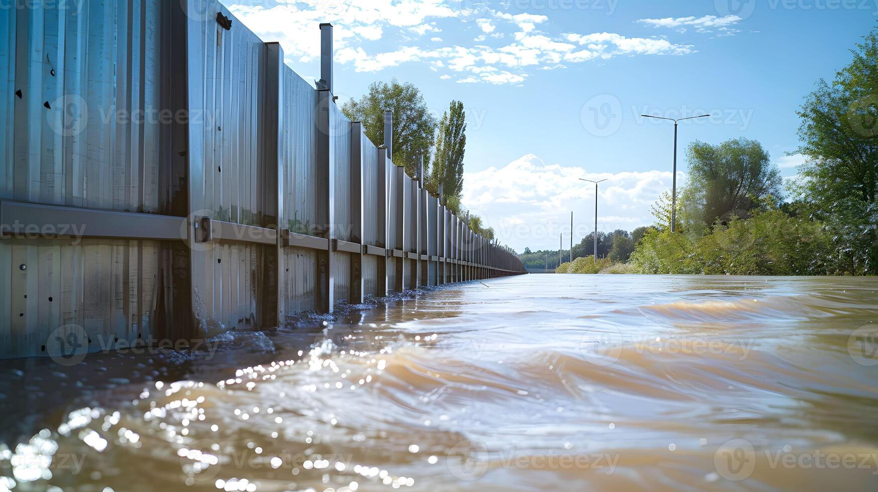 AI generated Flood defense barrier construction photo