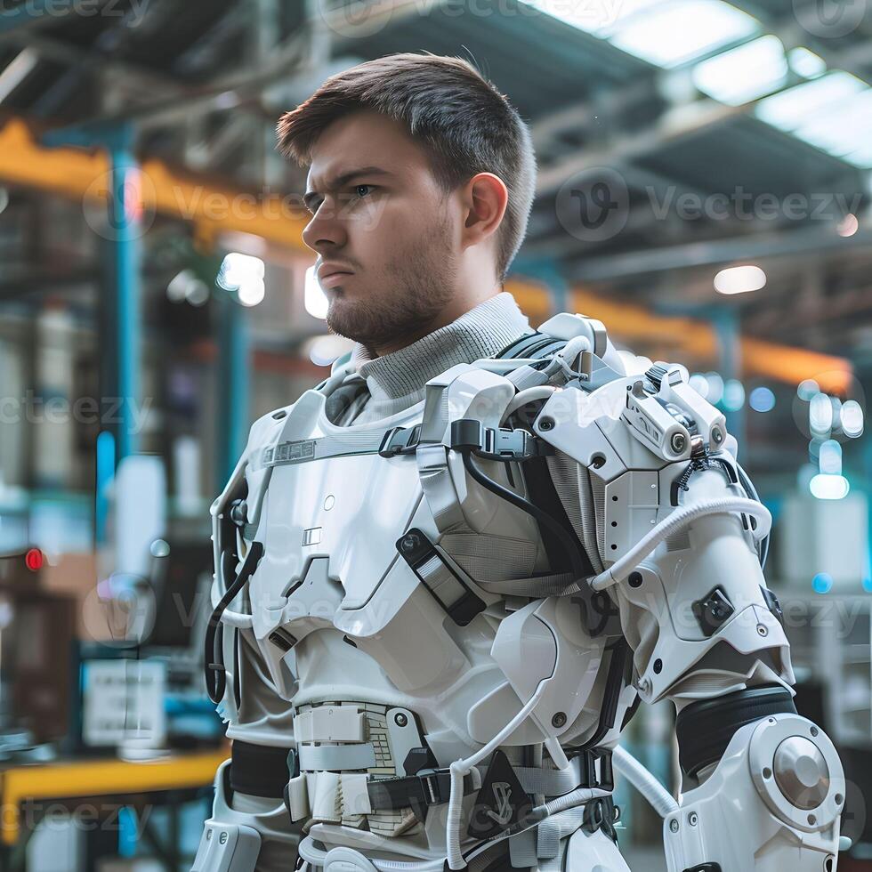 AI generated Mechatronics engineer with an exoskeleton suit photo