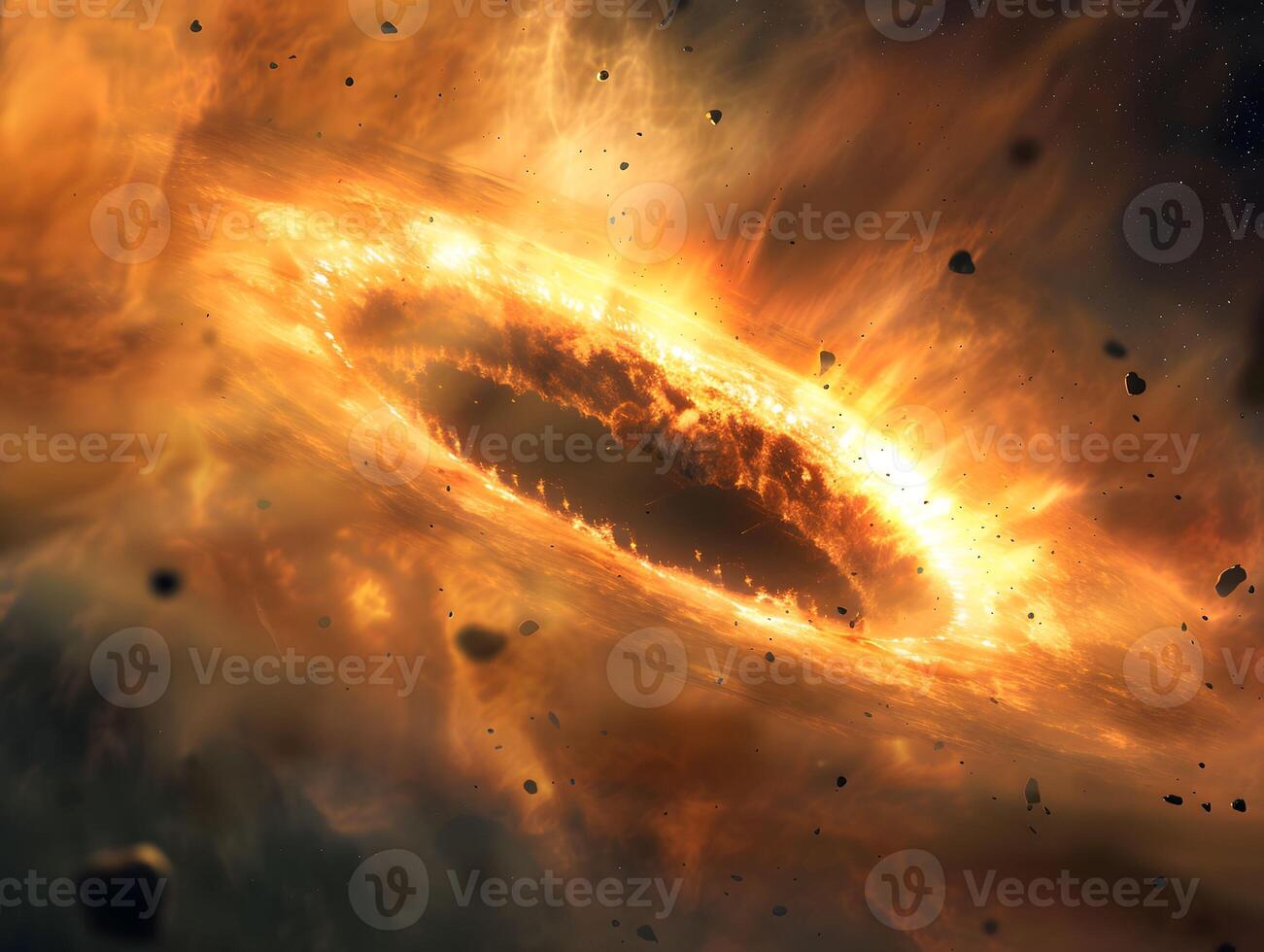 AI generated The remnants of a cosmic collision form a new planetary system a phoenix rising from the debris of destruction photo