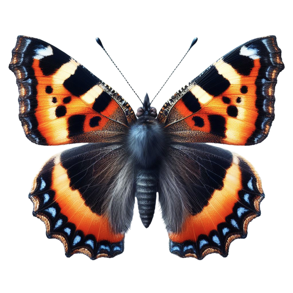 AI generated Amazing Small Tortoiseshell butterfly isolated on wings spread, close-up macro png