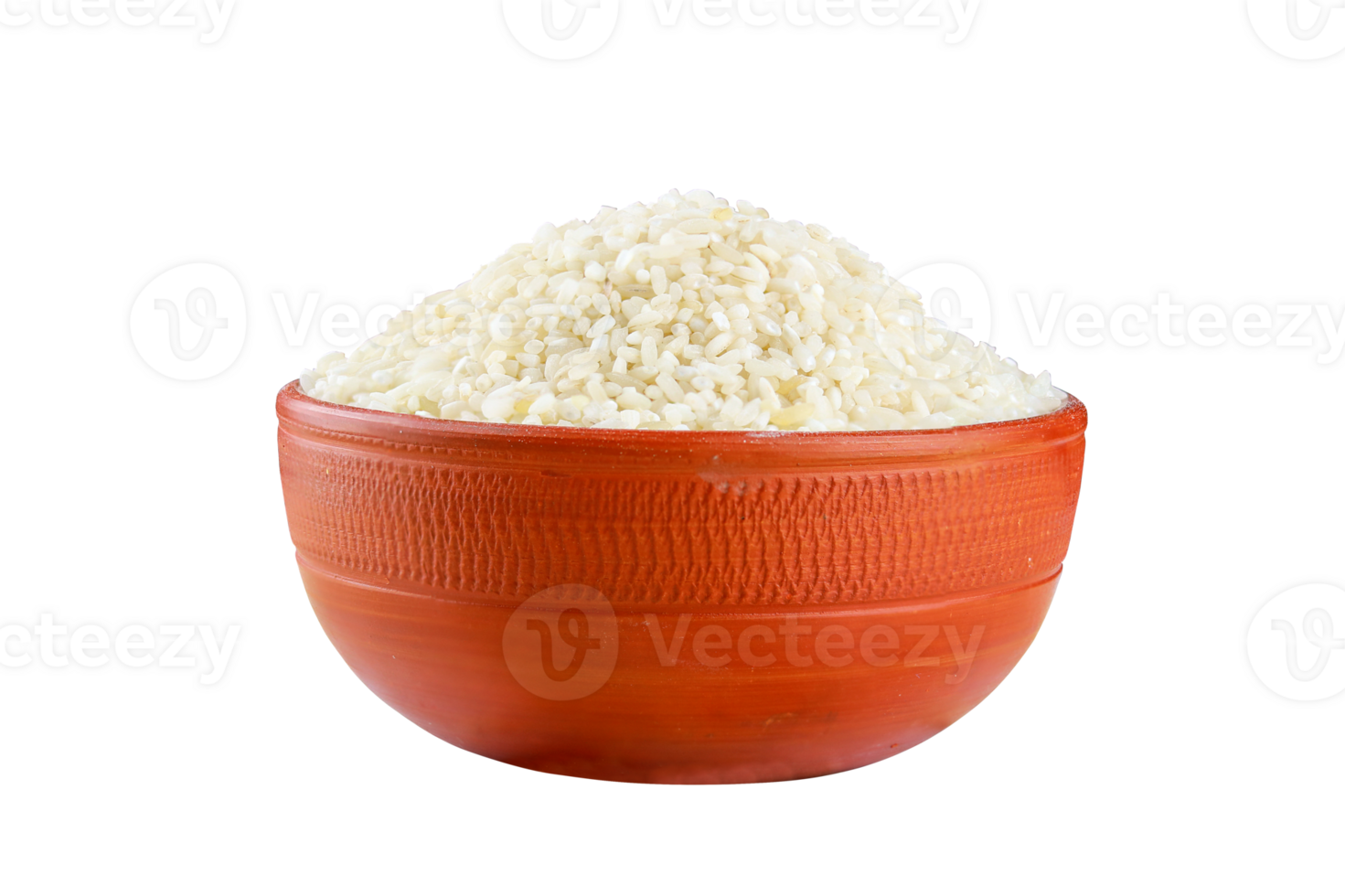 White rice in a clay bowl isolated on a transparent background png