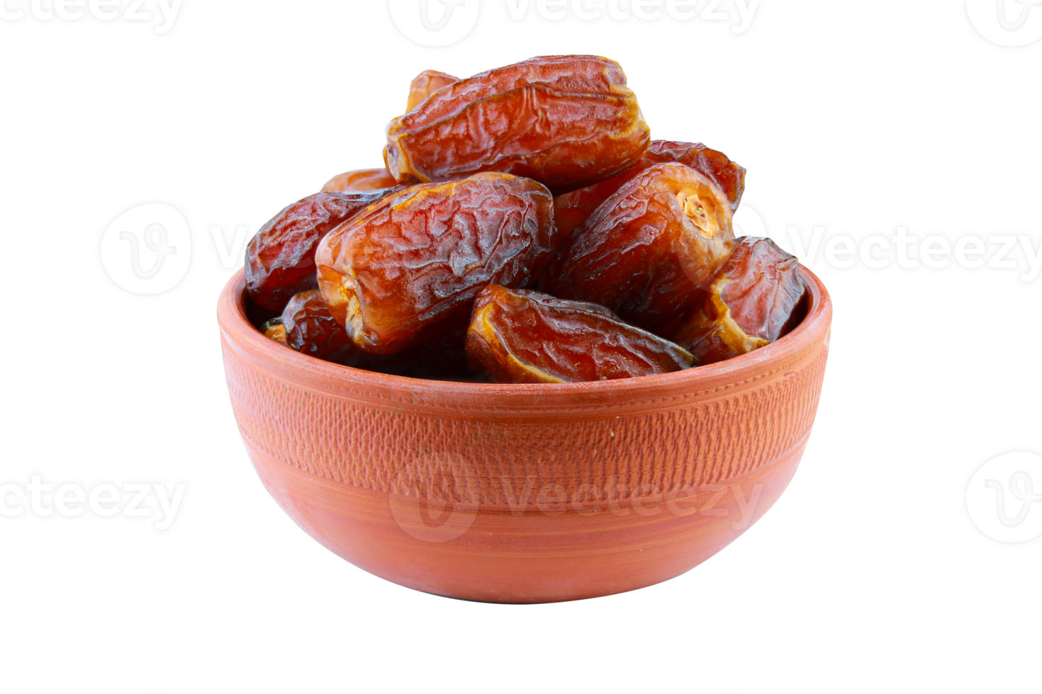 Dates fruit in a clay bowl isolated on a transparent background png
