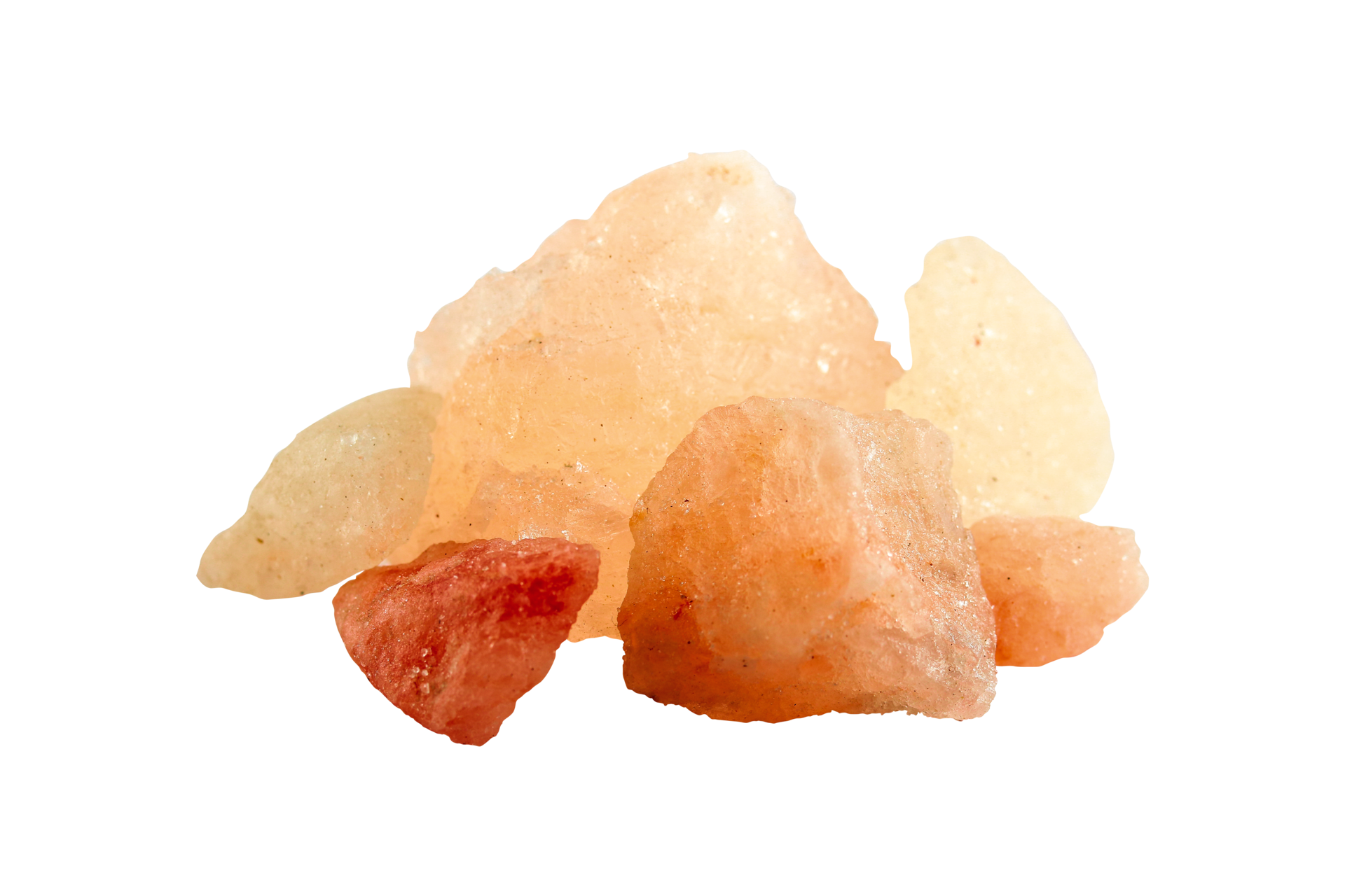 Himalayan pink salt rock isolated on a transparent background, Macro