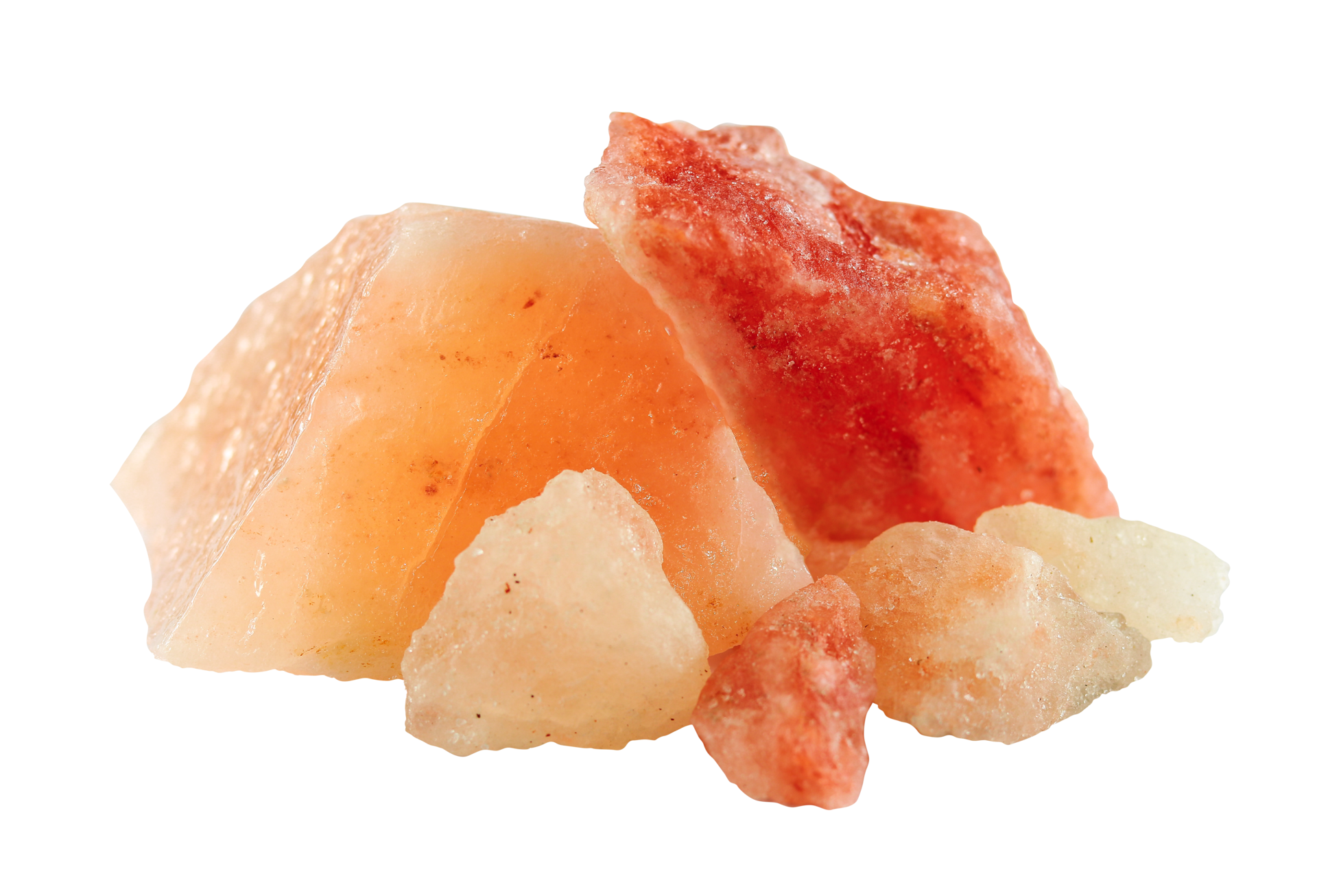 Himalayan pink salt rock isolated on a transparent background, Macro