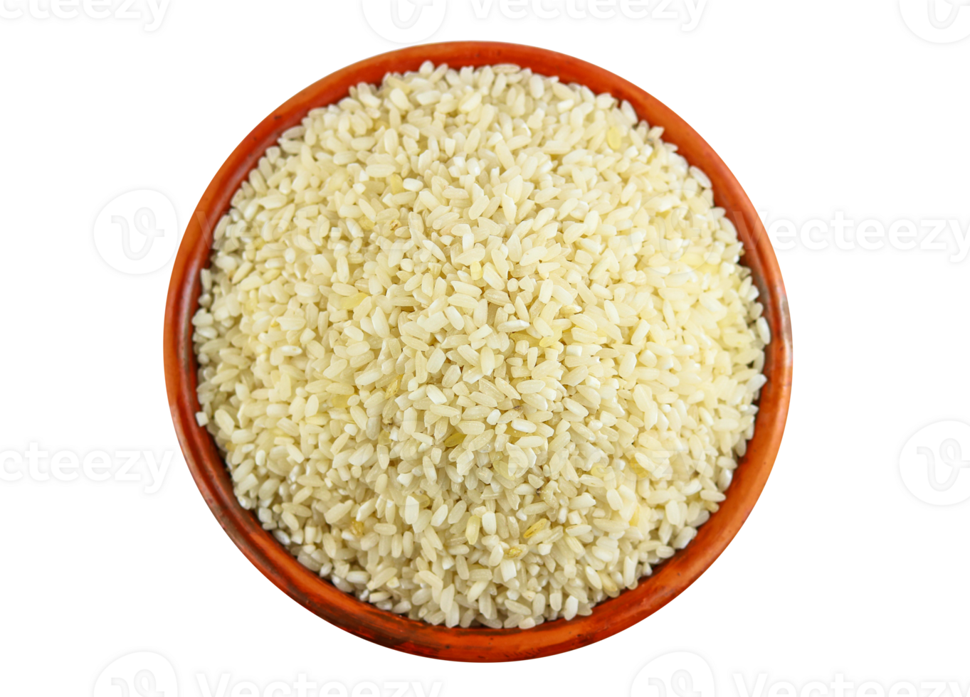 White rice in clay bowl isolated on a transparent background, Top view png