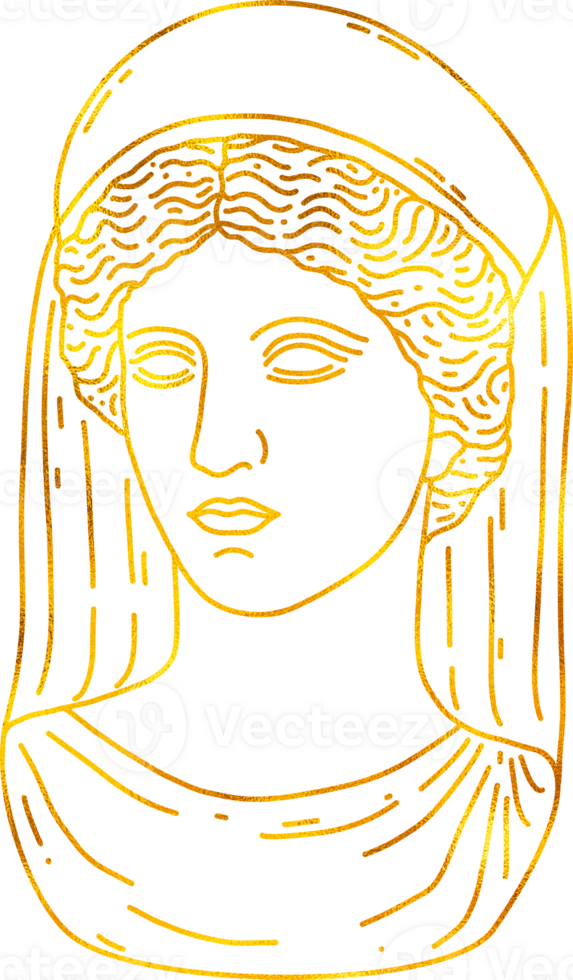 Greek Goddess Demeter in doodle style with gold foil effect. png